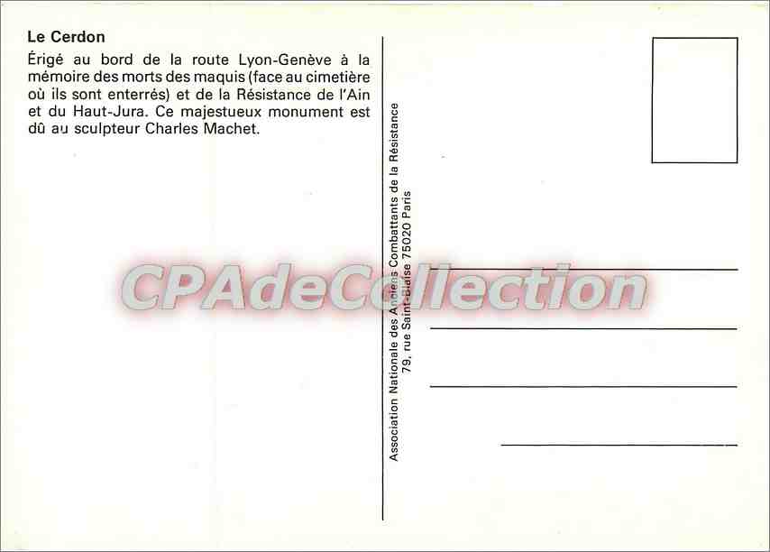 CPSM Le Cerdon Erige au bord de la route Lyon Geneve — Rückseite