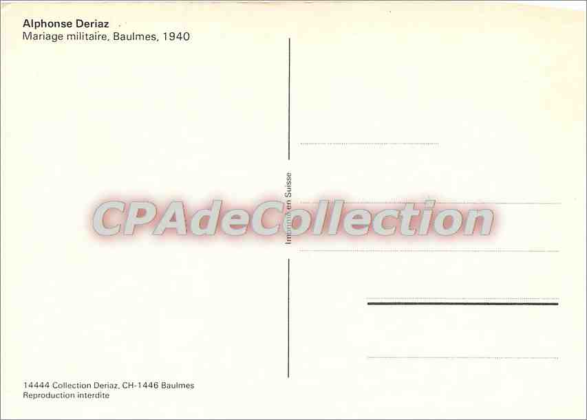 Mariage militaire — Baulmes, 1940 — Alphonse Deriaz, n° 14444 — Reverso