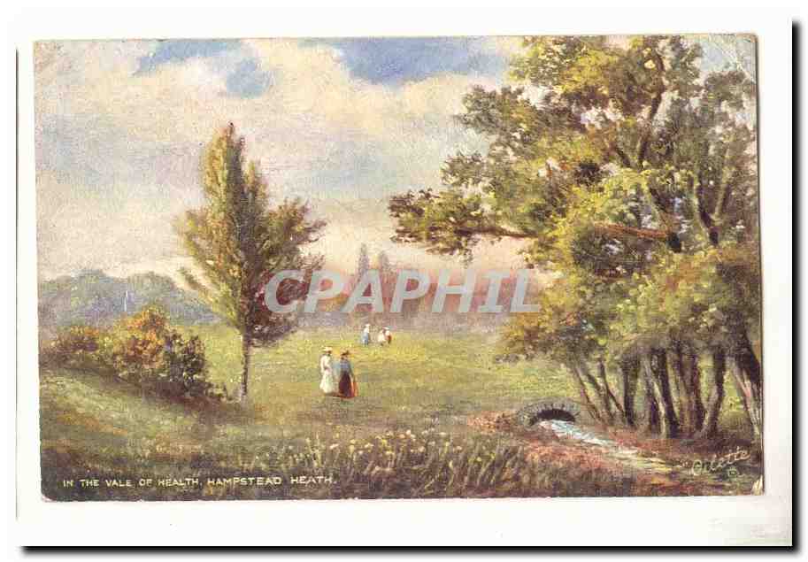 Vale of Health, Hampstead Heath — paysage avec promeneurs — éditeur Olliette, n° de série non visible