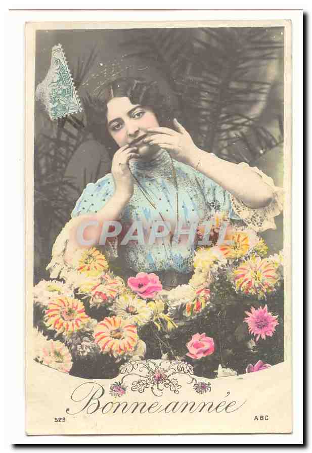 CPA Fantaisie Bonne annee (fleurs femme)