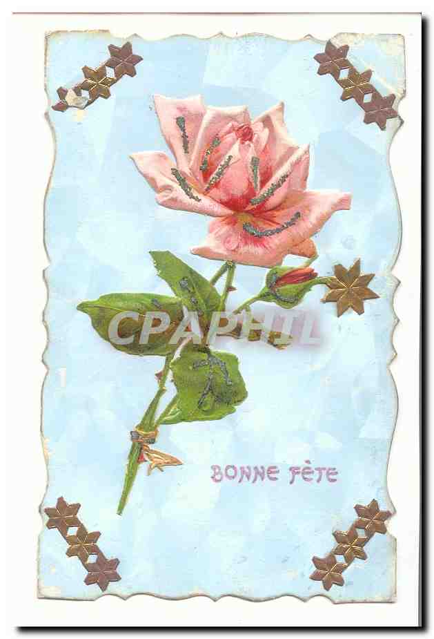 CPA Fantaisie Bonne fete (fleur rose)