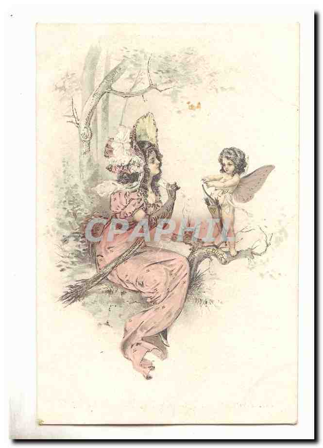 CPA Fantaisie Femme et Cupindon (amour)