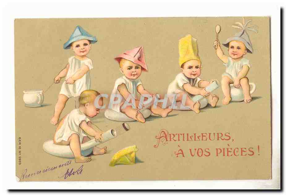 CPA Fantaisie Artilleurs a vos peices (enfants)