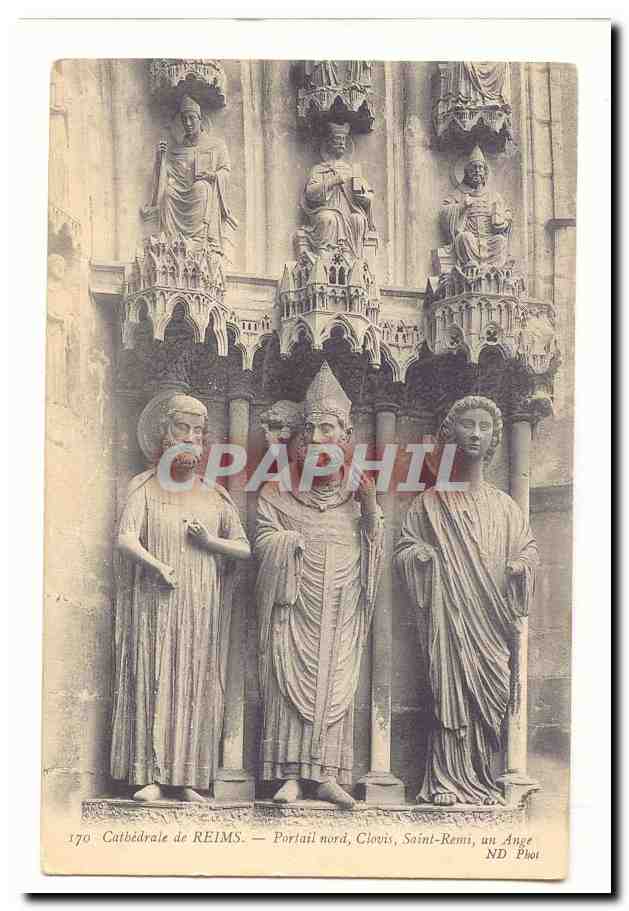 Cathedrale de Reims CPA Portail nord Clovis Saint Remi un ange