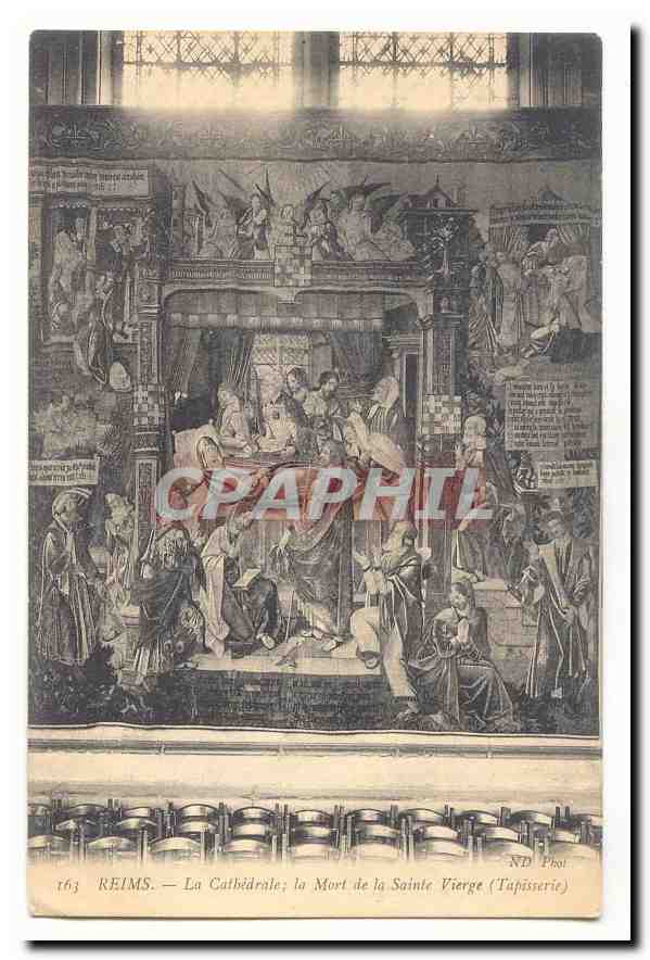 Reims CPA La cathedrale la mort de la Sainte Vierge (tapisserie)