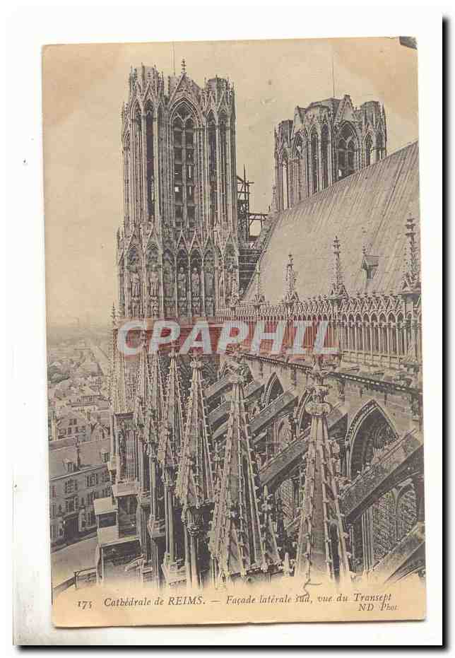Reims CPA Facade laterale sud vue du transept