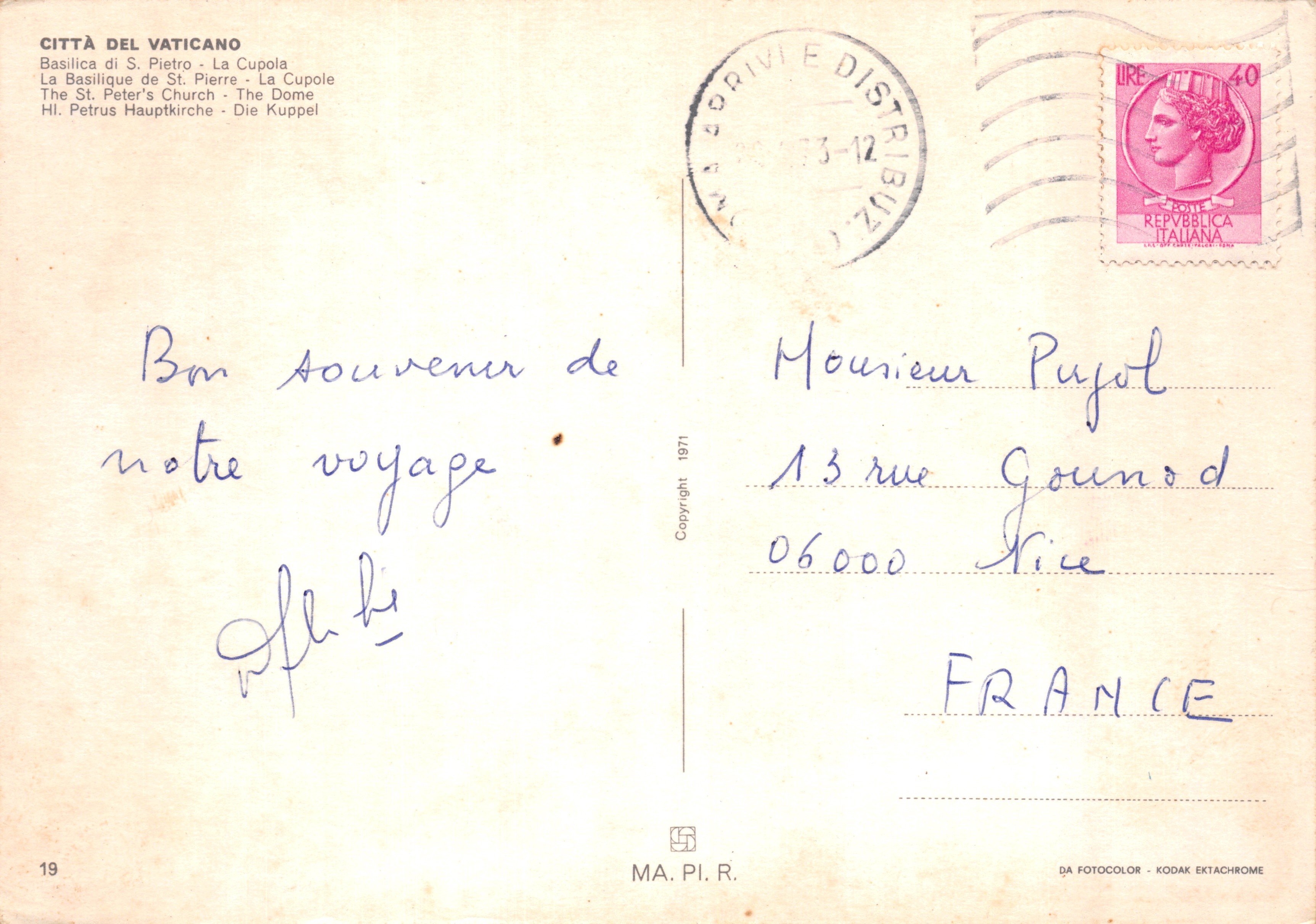 Basilique Saint-Pierre — La Cupole — MA.P.I.R. n°19 — Reverso