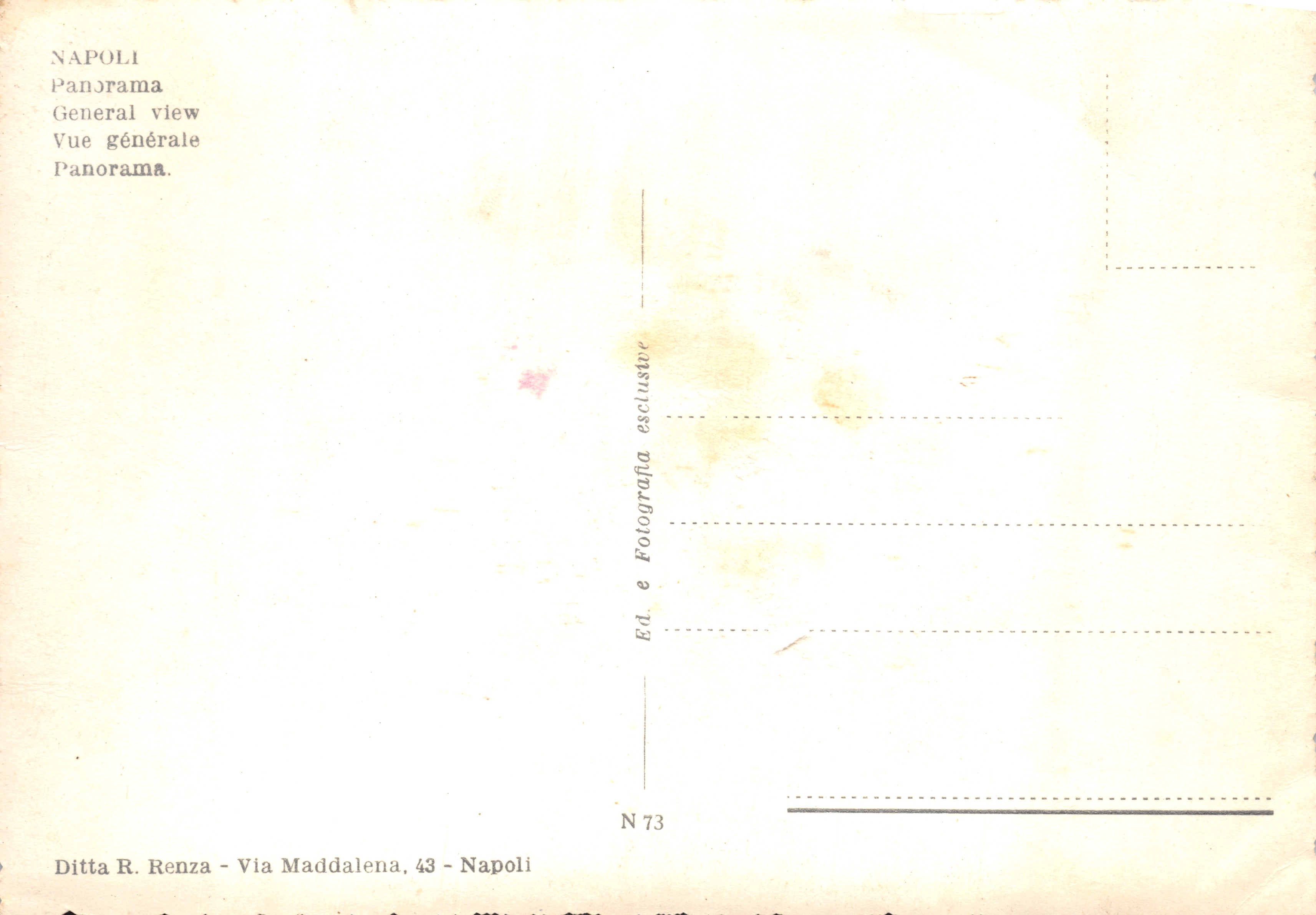 Naples — vue panoramique avec le Vésuve en arrière-plan — Ditta R. Renza, N°73 — Verso