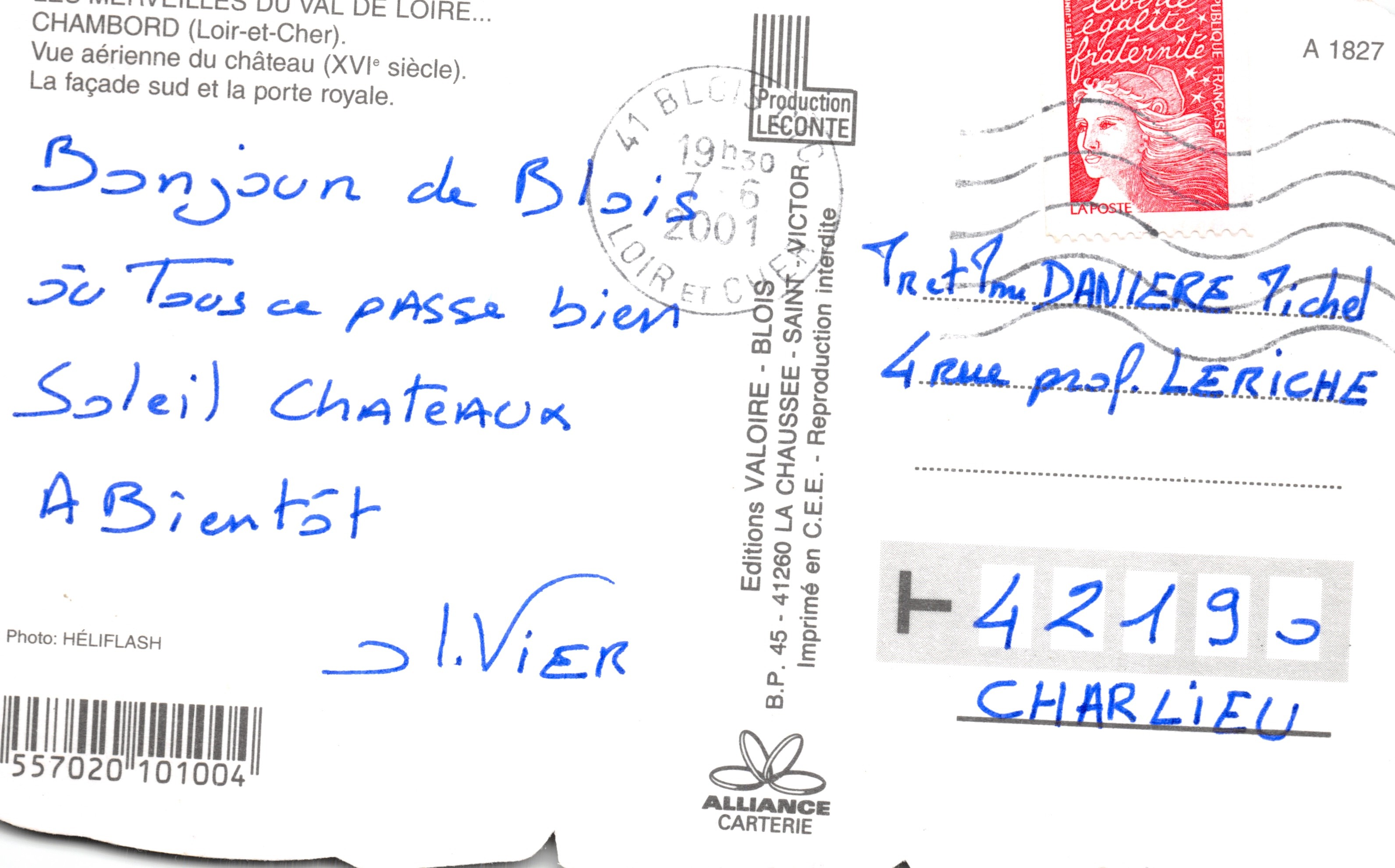 Chambord — vue aérienne du château (XVIe siècle) — Éditions LECONTE — Verso