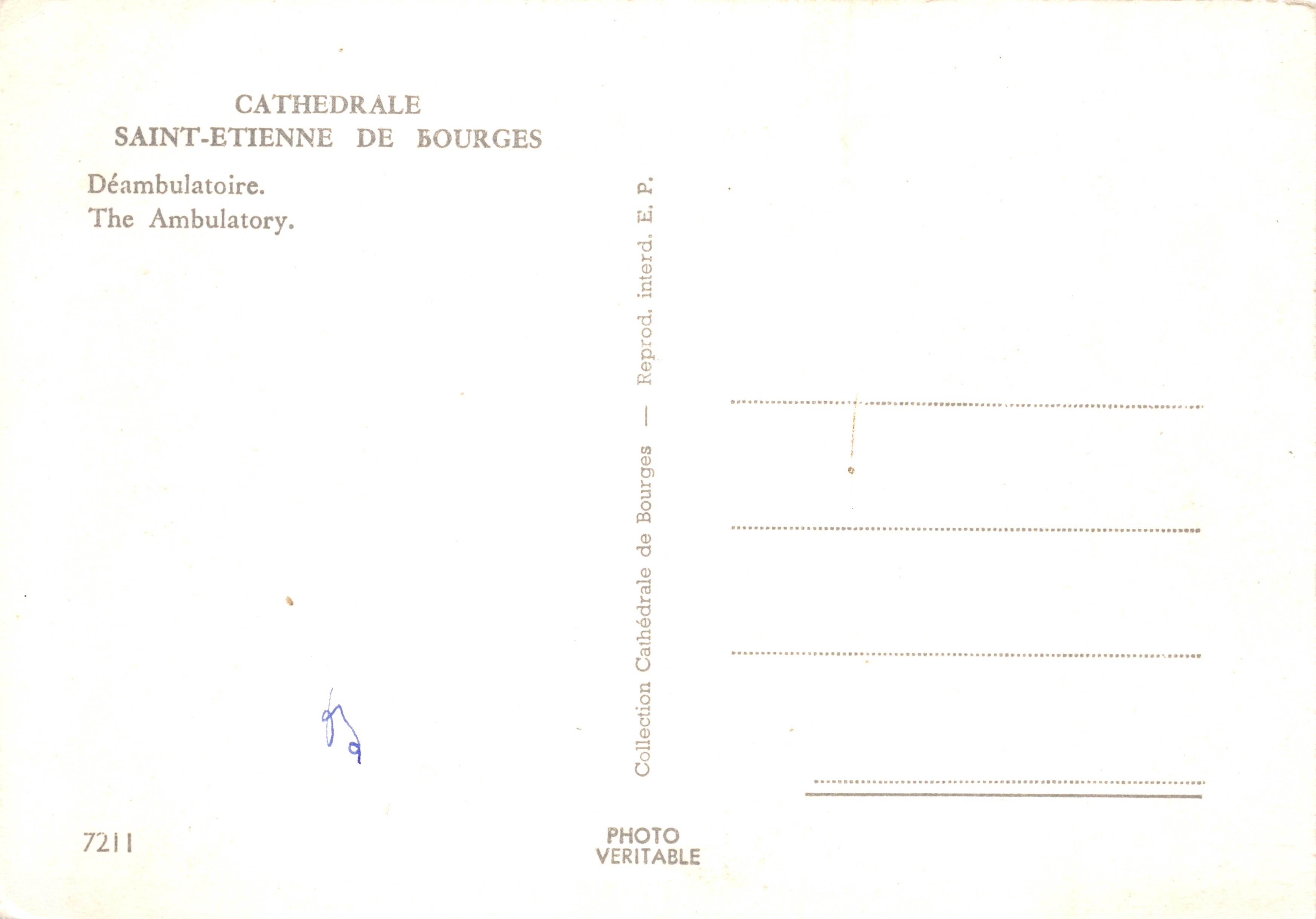 Cathédrale Saint-Étienne de Bourges — Déambulatoire — Éditeur E.P. n°7211 — Achterkant