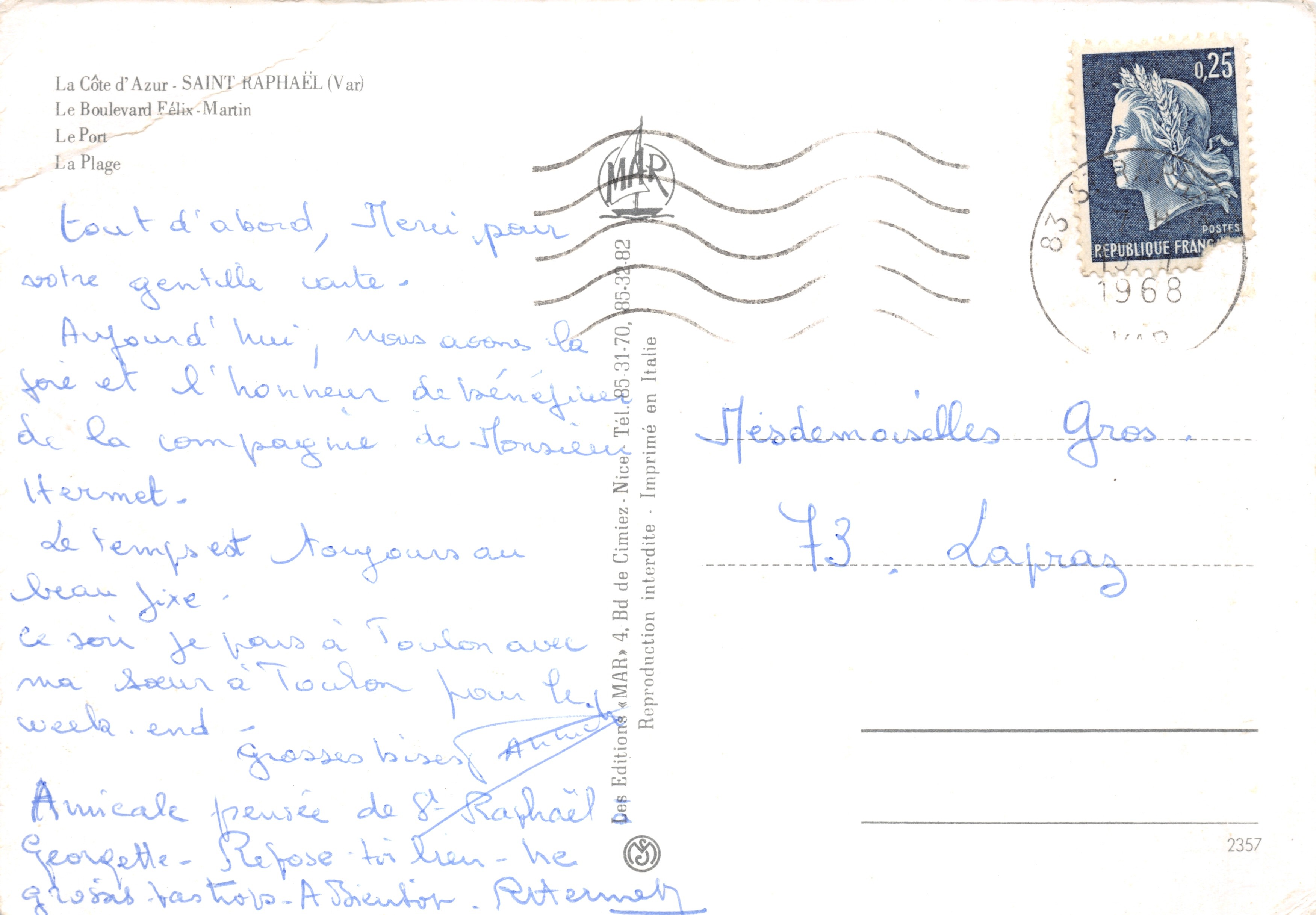 Saint-Raphaël — vue de la plage, du port et de l'architecture — Éditions MAR — Verso