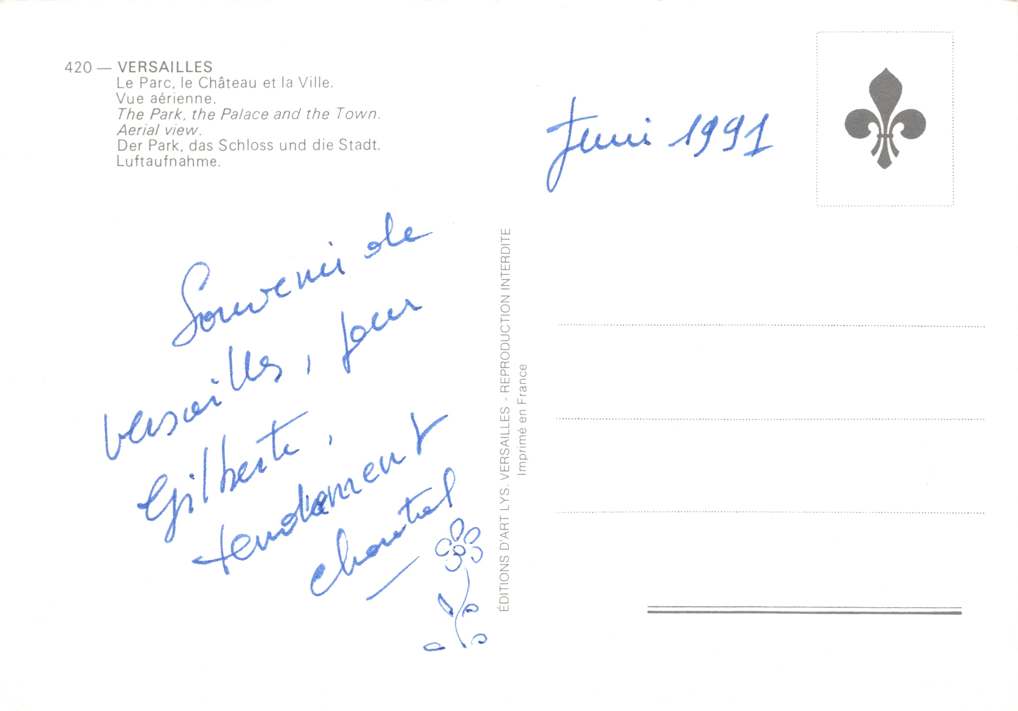 Versailles — Vue aérienne du château et du parc — Éditions D'ART LYS — Verso