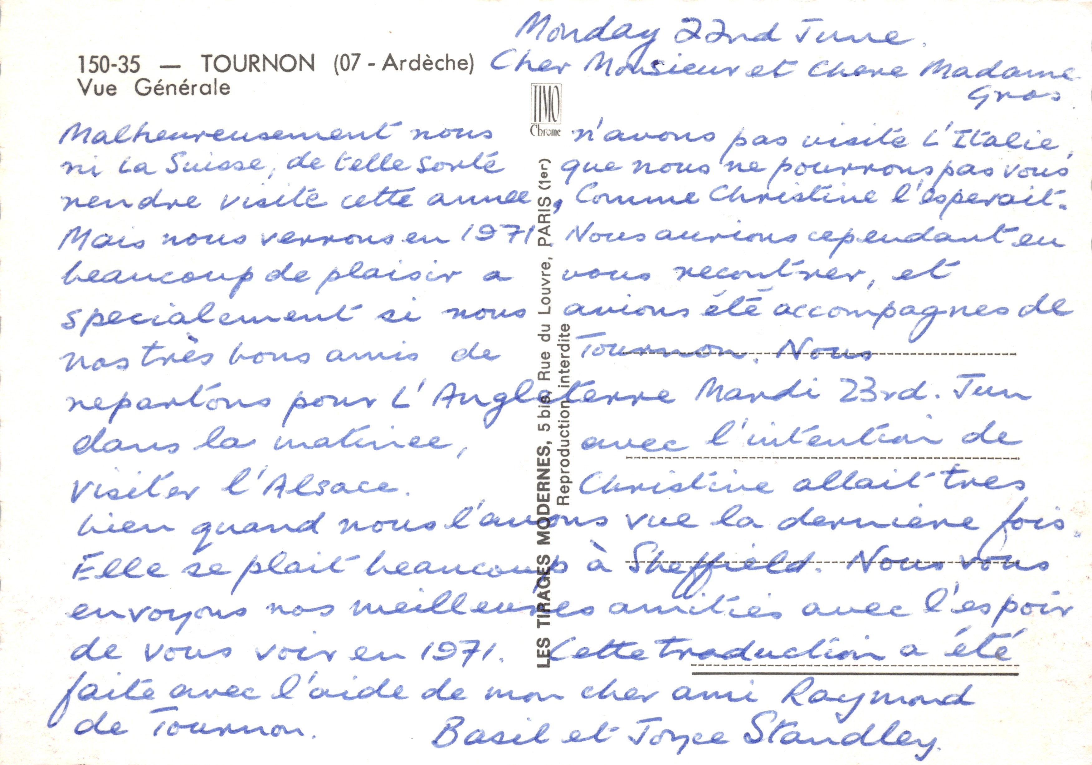 Tournon (07) — Allgemeiner Blick — Verlag: Les Tirages Modernes — Rückseite