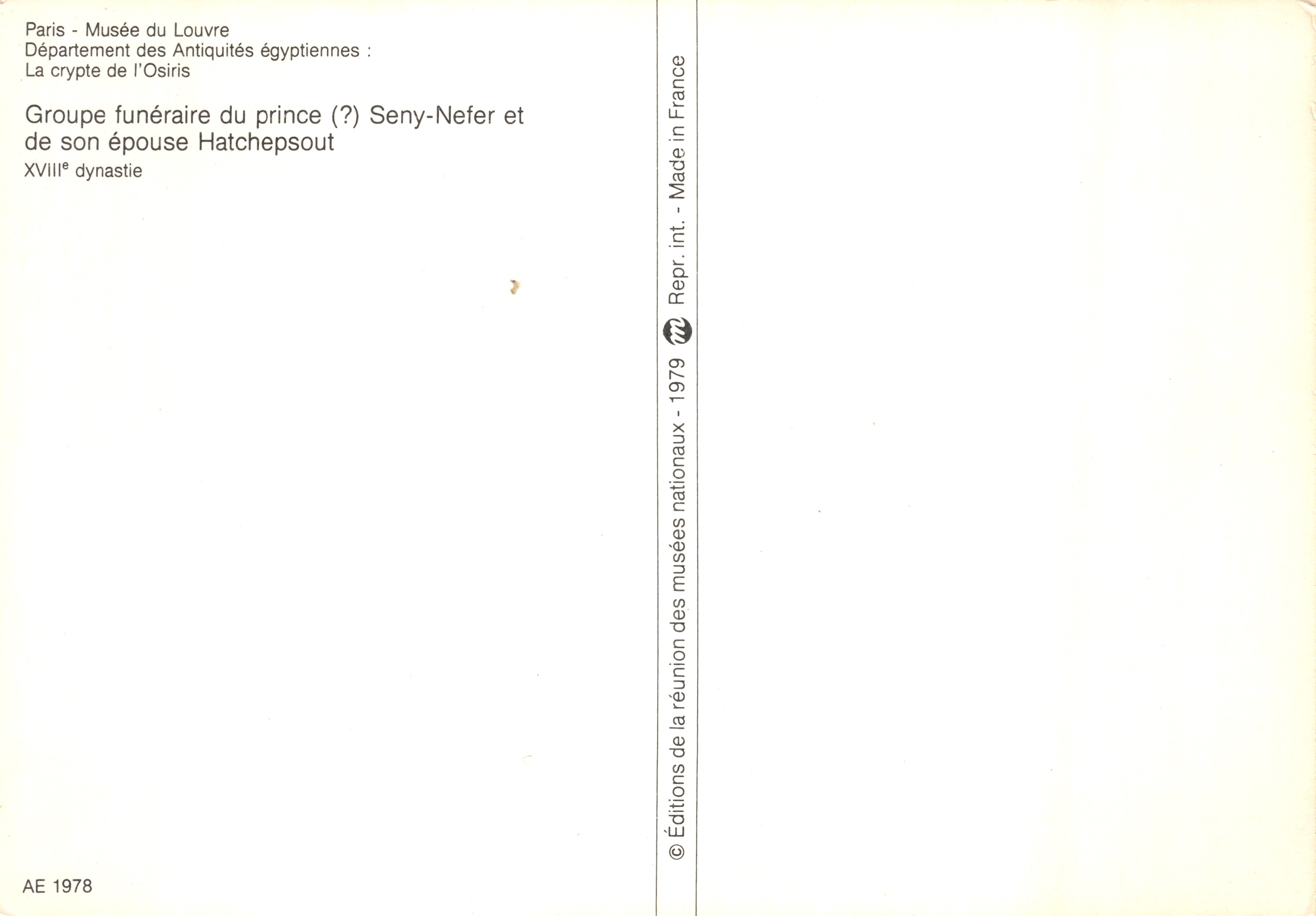 Deux bustes égyptiens — Groupe funéraire du prince Seny-Nefer et de son épouse Hatchepsout — Éditions des musées nationaux, 1978 — Verso