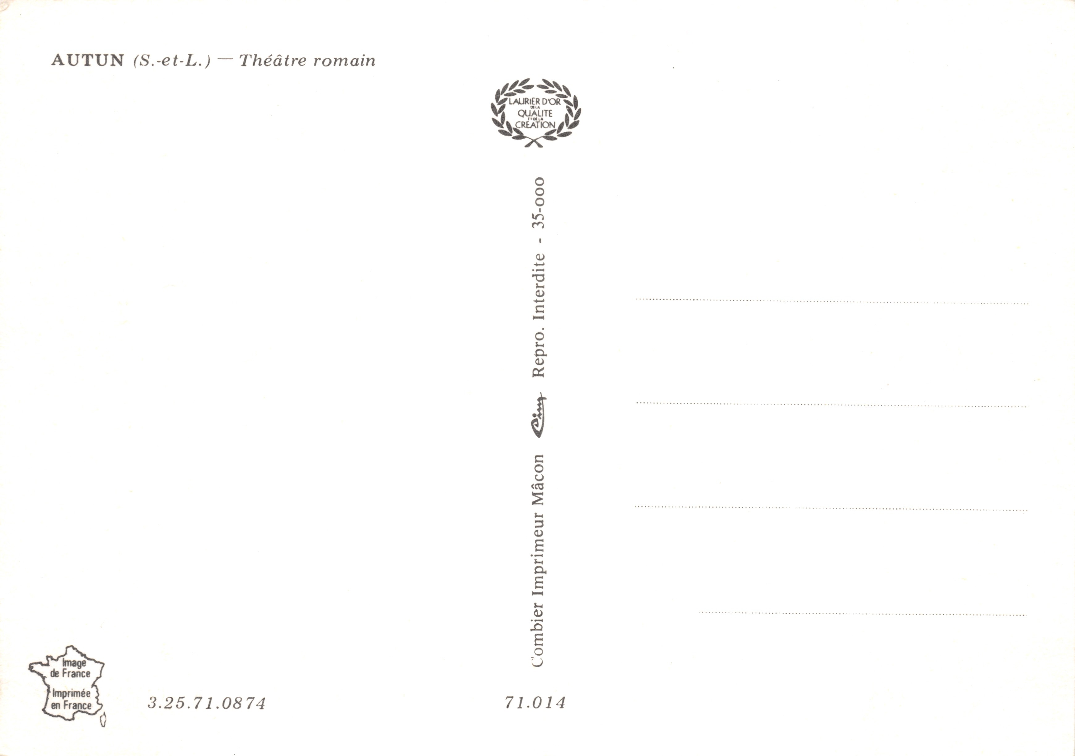 Autun (S.-et-L.) — Théâtre romain — Imprimeur Combier Mâcon — Verso