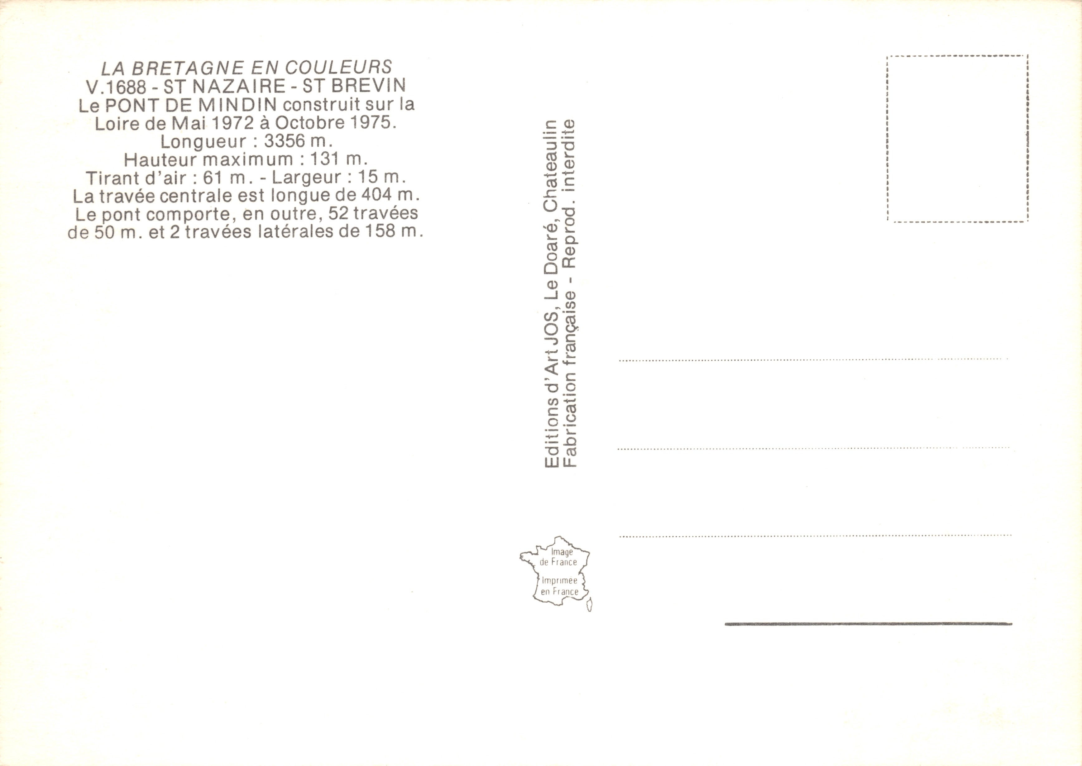 Puente de Mindin — sobre la Loira — Editor Editions d'Art JOS, Chateaulin — Reverso