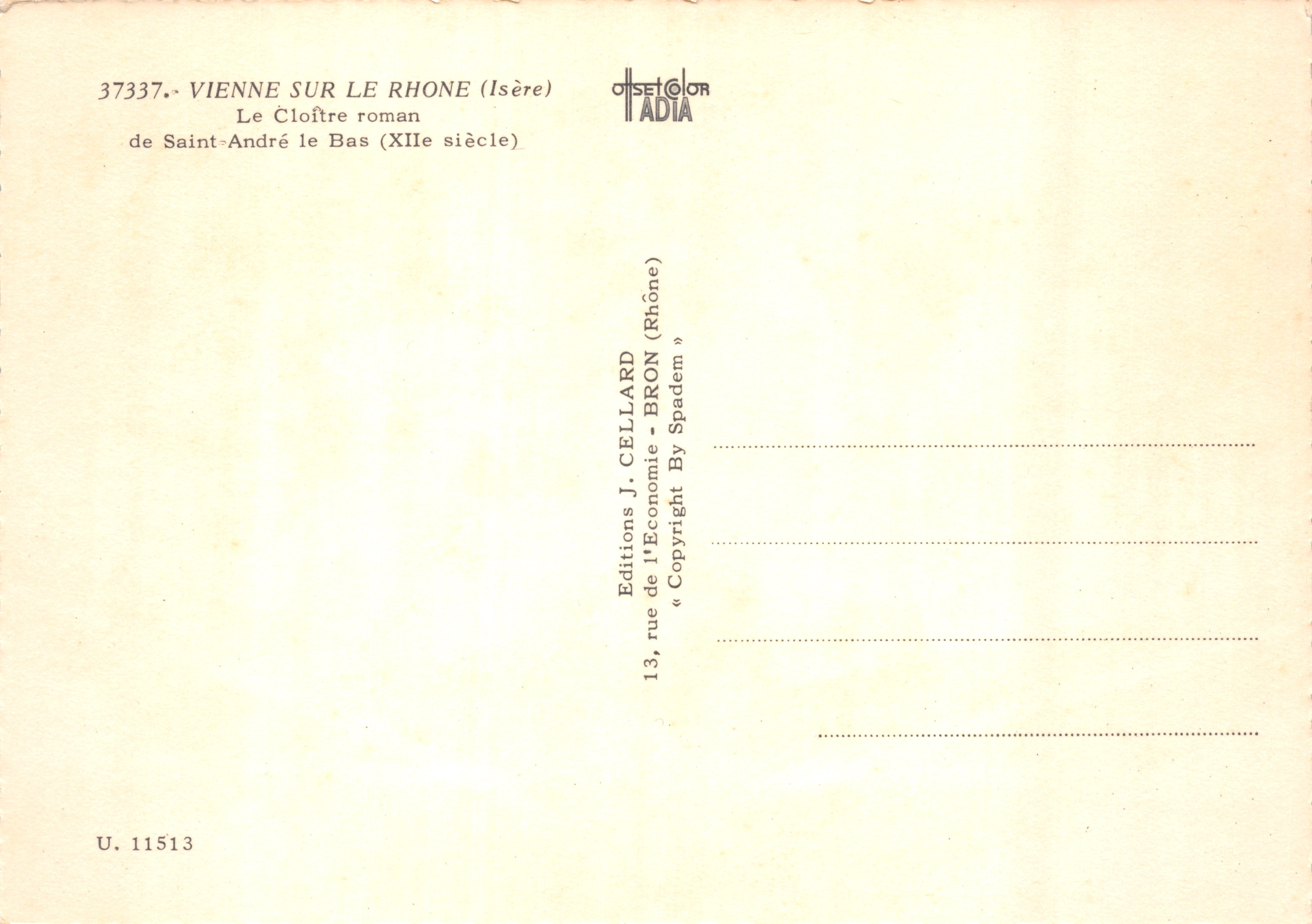Vienne-sur-le-Rhône — Le Cloître roman de Saint-André le Bas (XIIe siècle) — Éditions J. Cellard — Verso