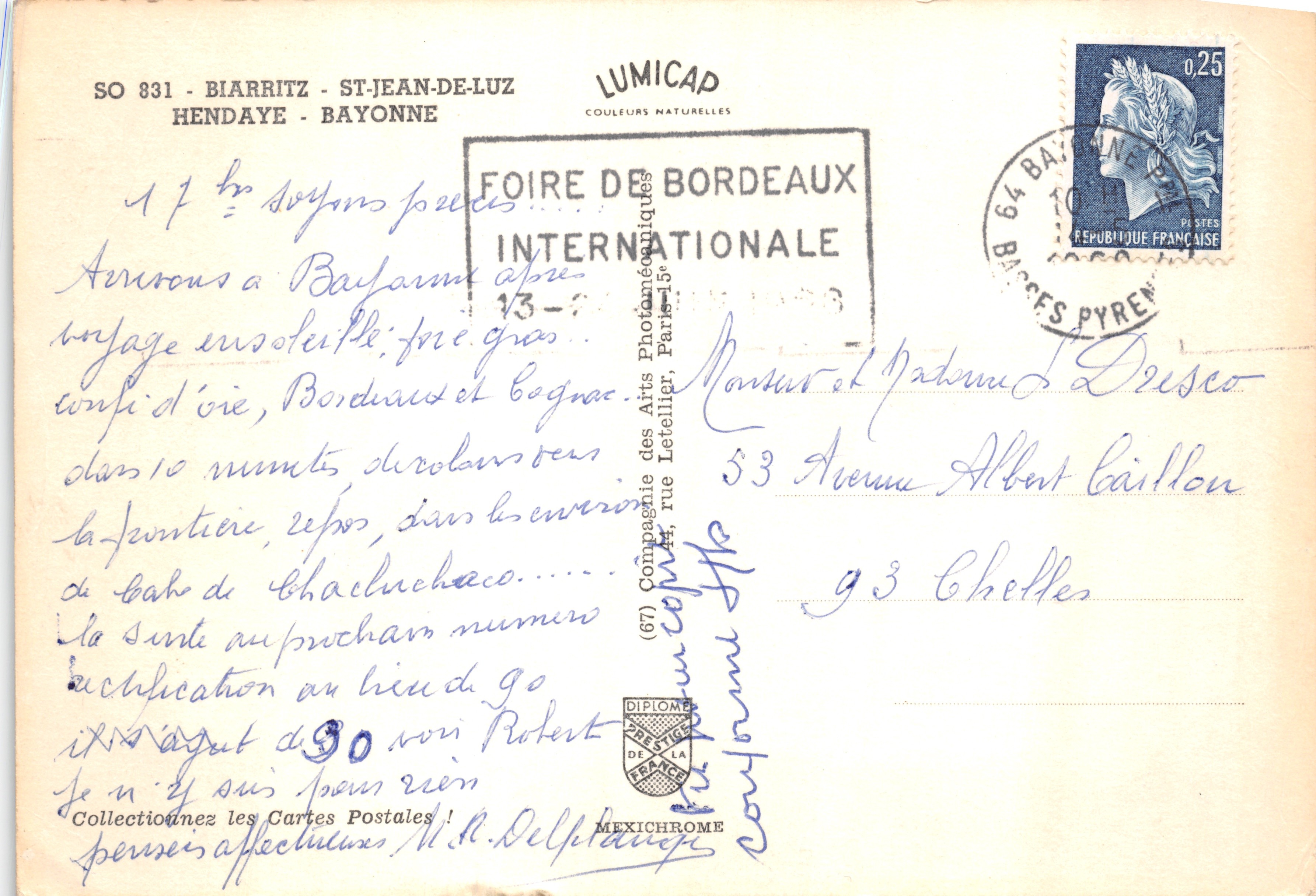 Côte Basque — Souvenir de la Côte Basque — Lumicap — Verso