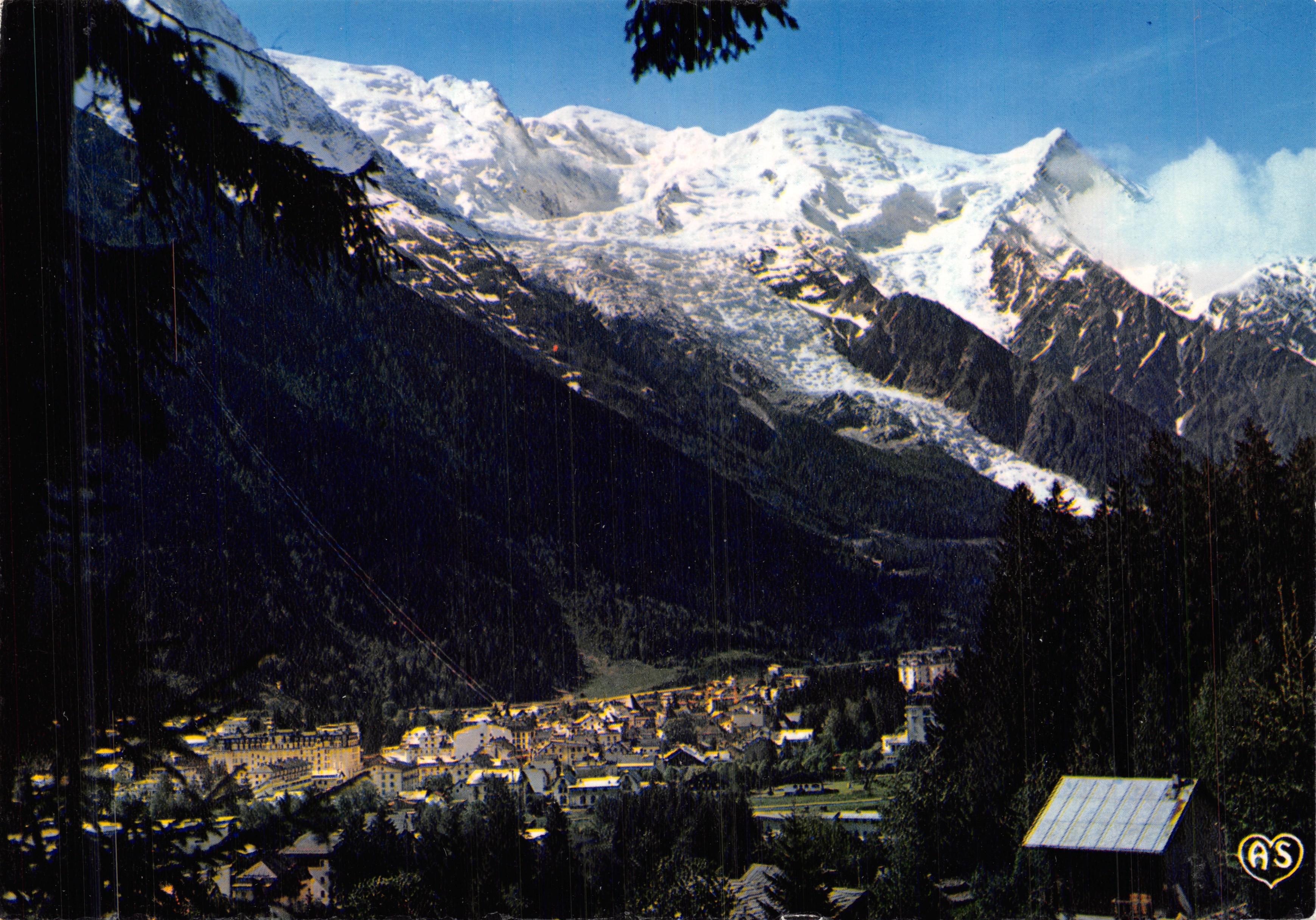 Chamonix — Vue générale du Mont Blanc et du glacier des Bossons — Imprimée par S.E.C.A. n°74
