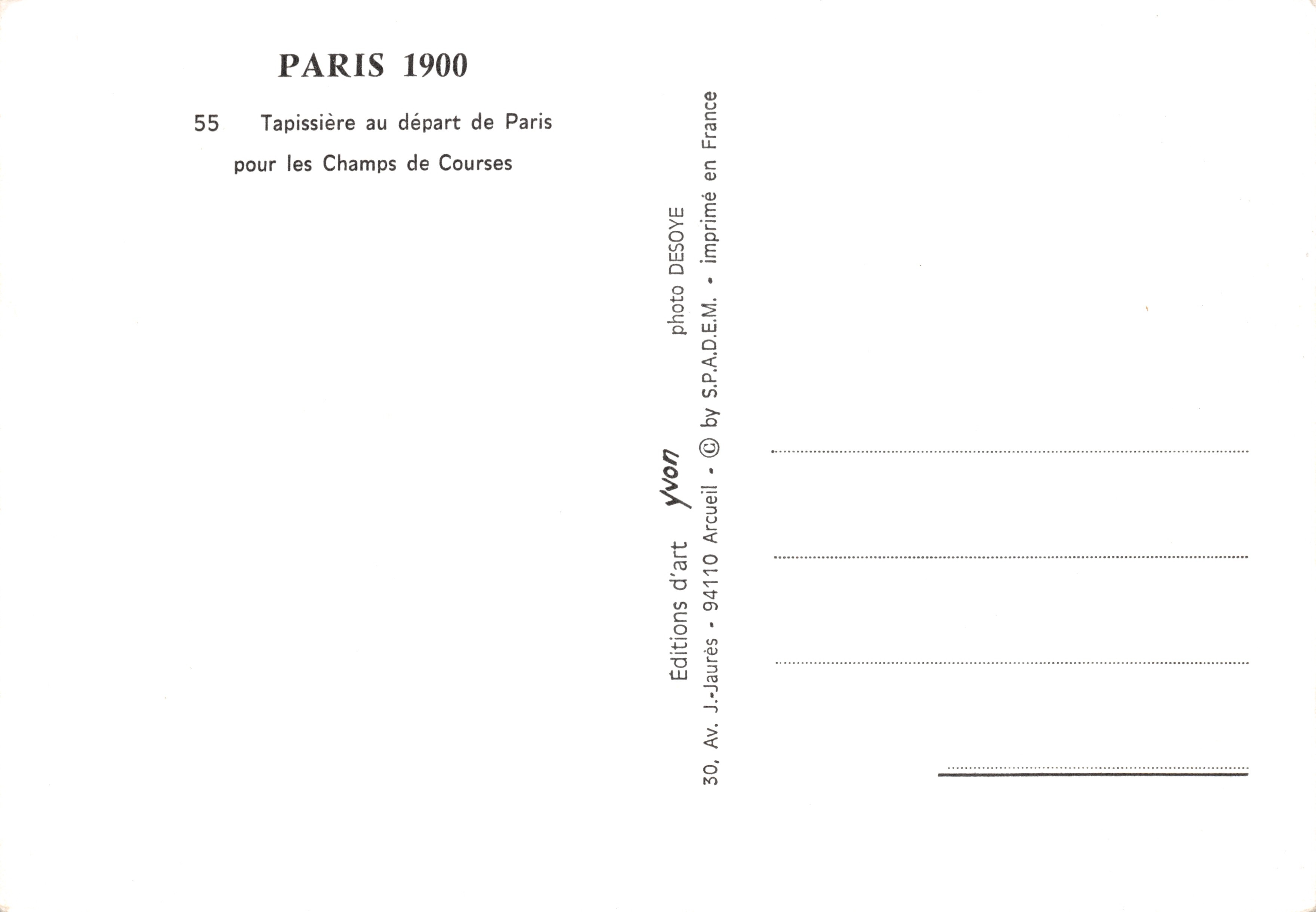 Paris 1900 — Départ de la tapissière pour les Champs de Courses — Éditions J.-Jaurès — Reverso