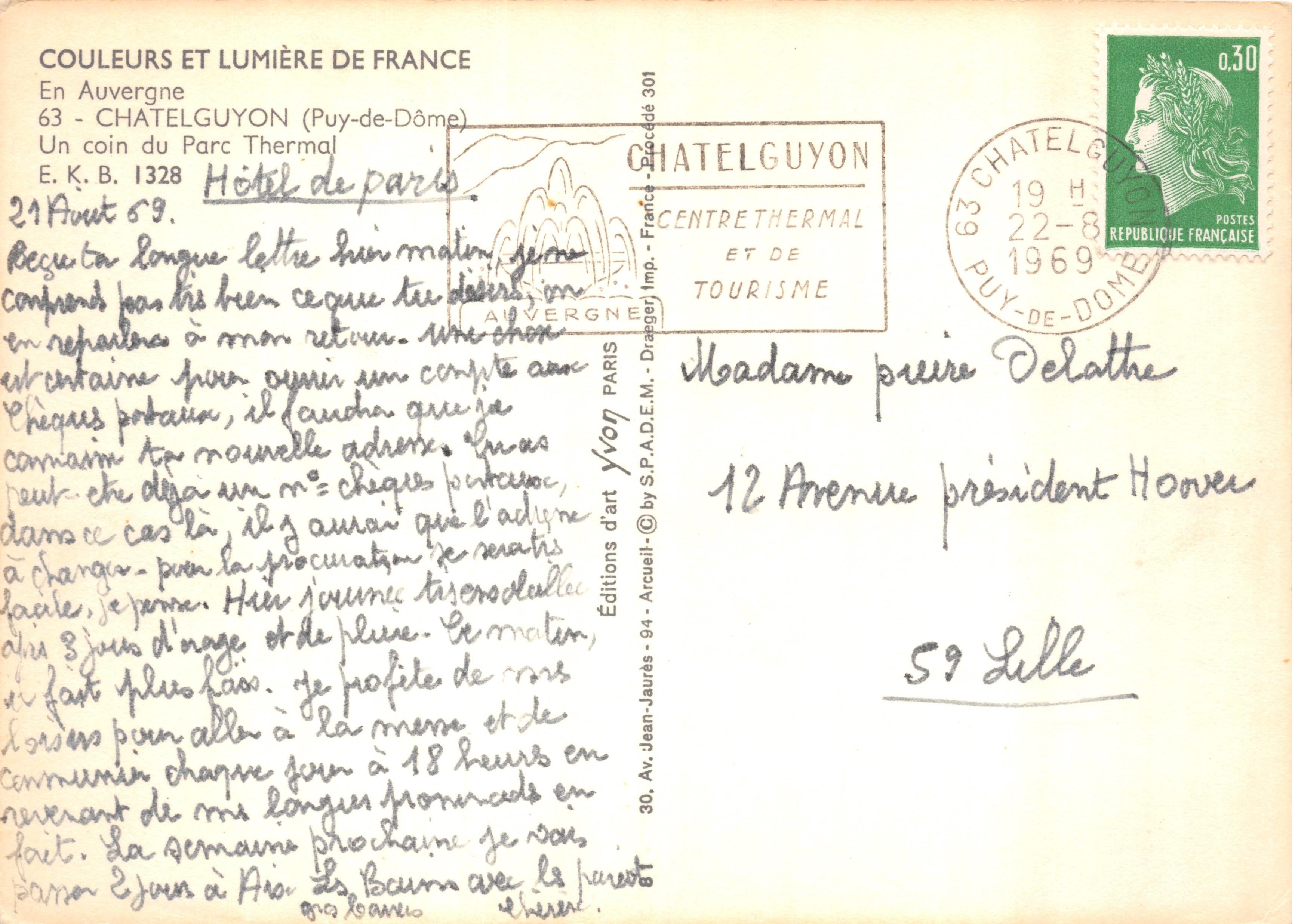 Châtelguyon — Hôtel de Paris et jardin fleuri — Éditions d'art by S.P.A.D.E.M. - Dracéen — Achterkant