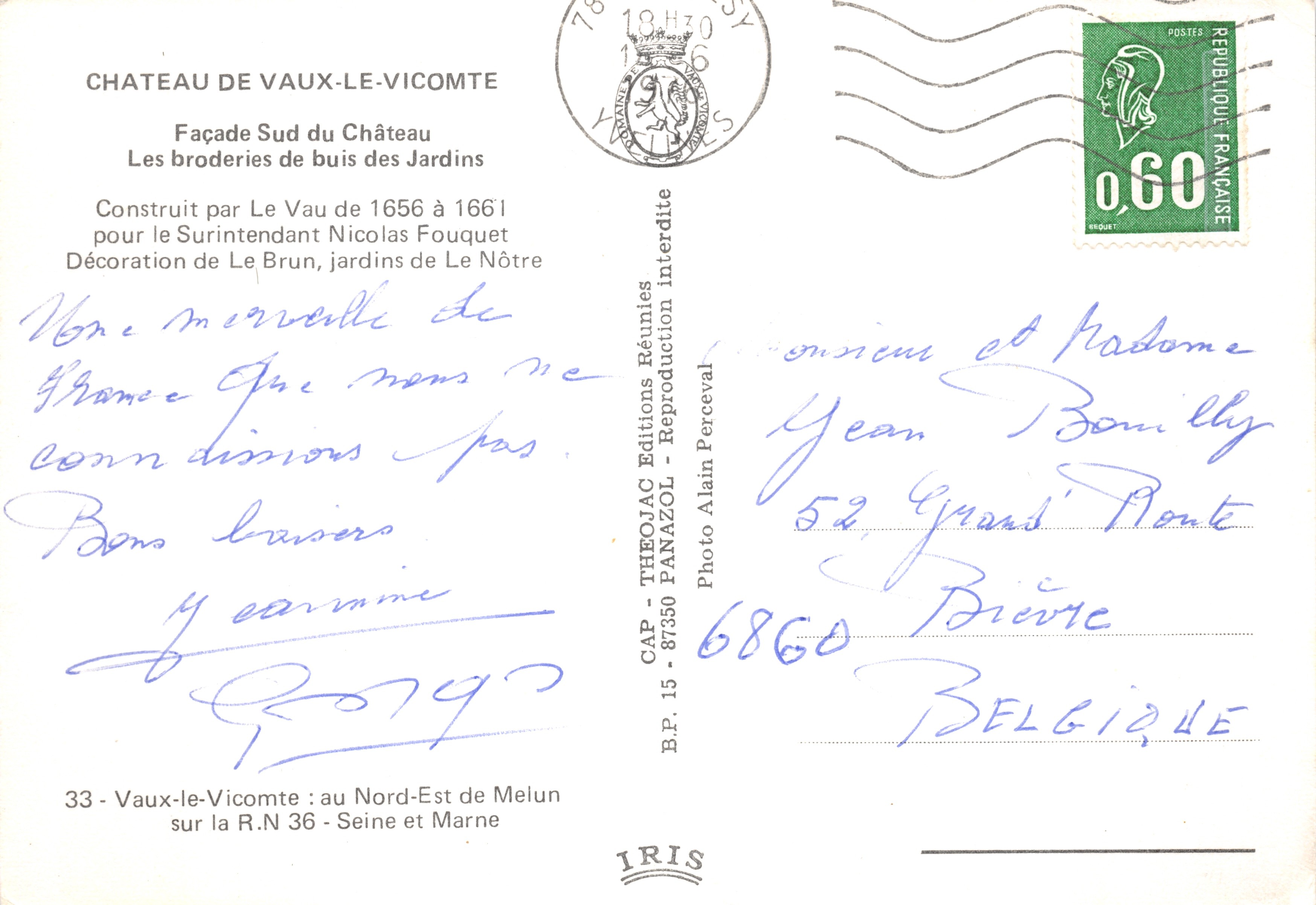 Château de Vaux-le-Vicomte — Façade Sud du Château et des Jardins — Éditeur IRIS — Verso