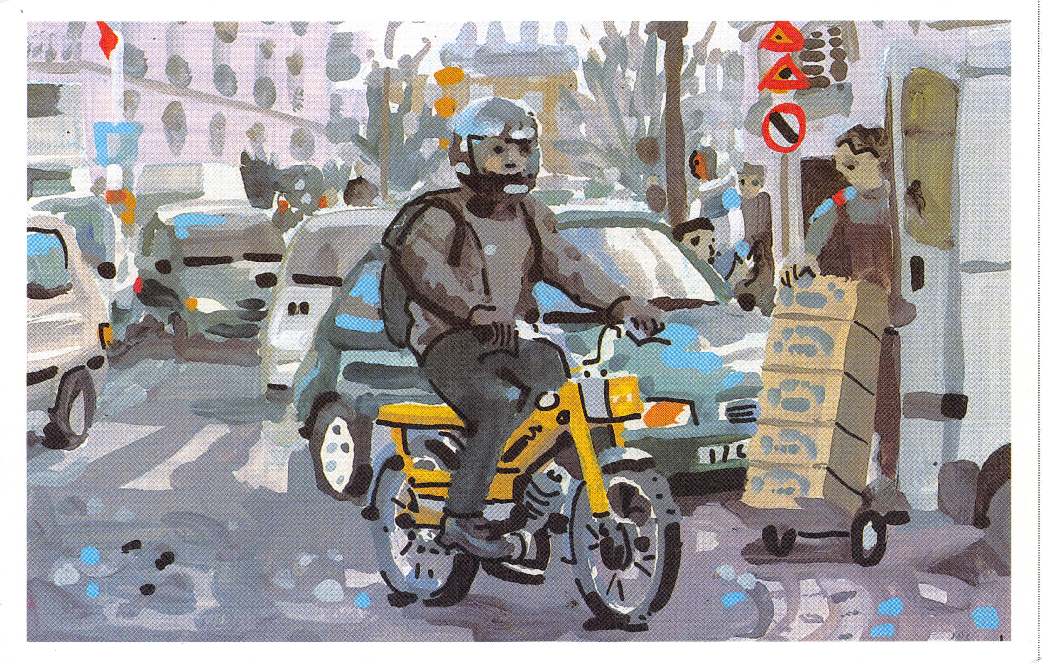 Livraison à vélo — scène urbaine — éditeur La Poste, série 'Le Siècle au fil du timbre'