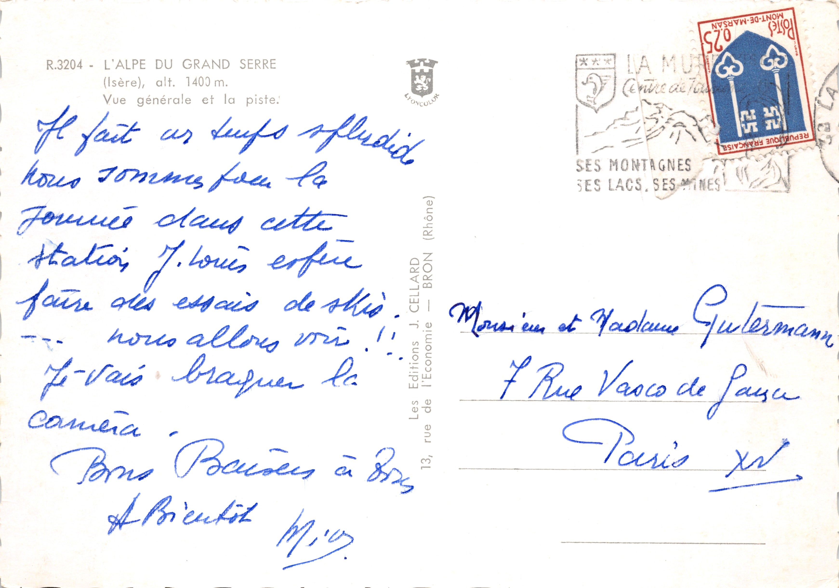 L'Alpe du Grand Serre — vue générale et piste — Éditions J. Cellard, n° R.3204 — Verso