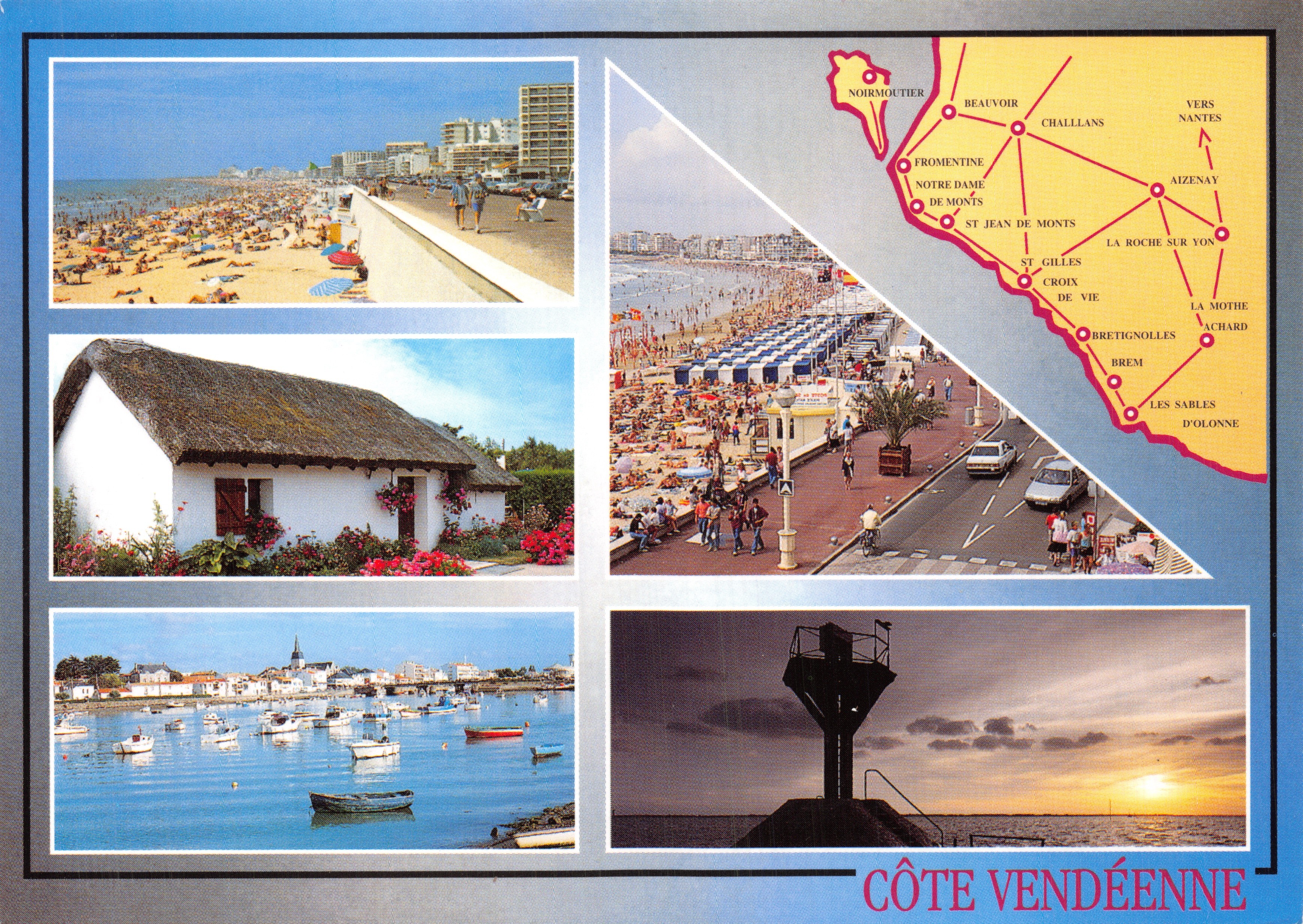 Côte Vendéenne — vue panoramique avec carte et scènes locales — Éditions de la Poste Vendée
