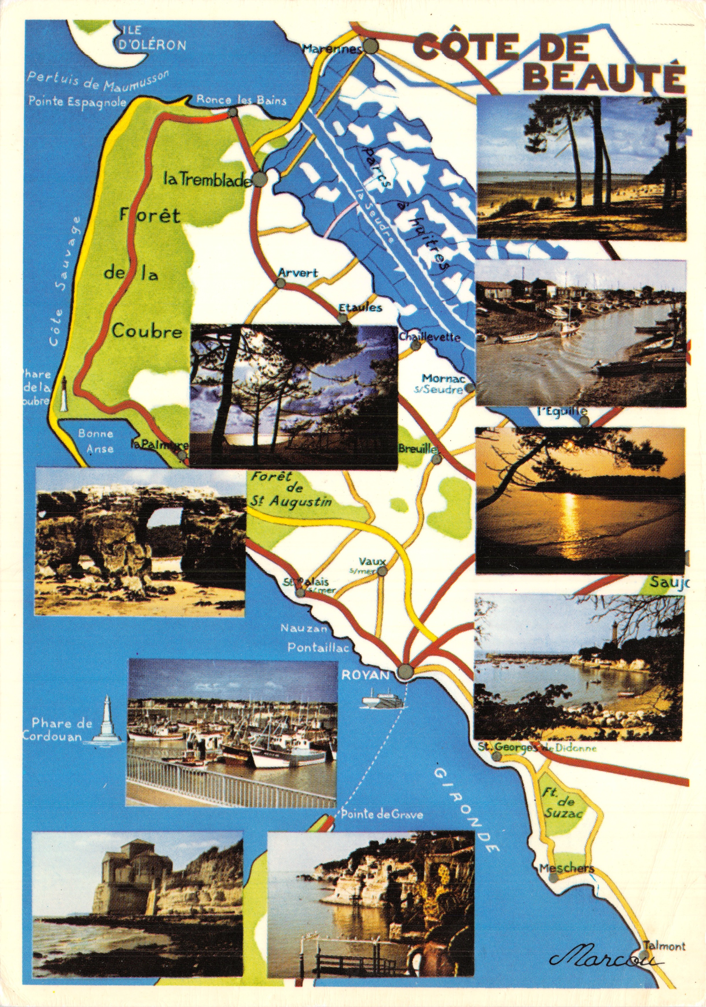 Costa della Bellezza — cartolina turistica con mappa e foto di luoghi (editore: Le Vinet, n. 171963)