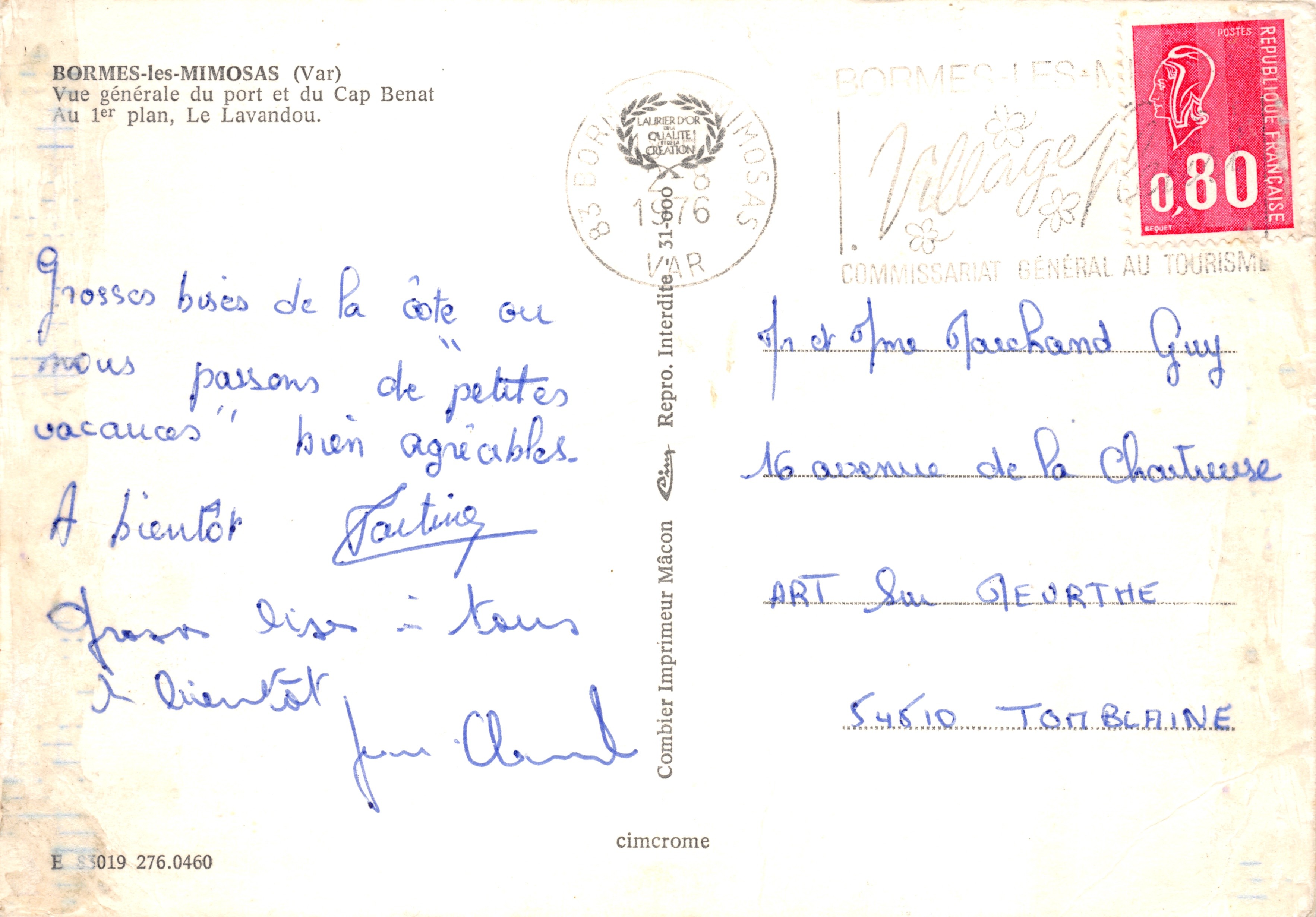 Bormes-les-Mimosas — vue générale du port et du Cap Benat, éditeur Combièr Imprimeur Mâcon — Reverso