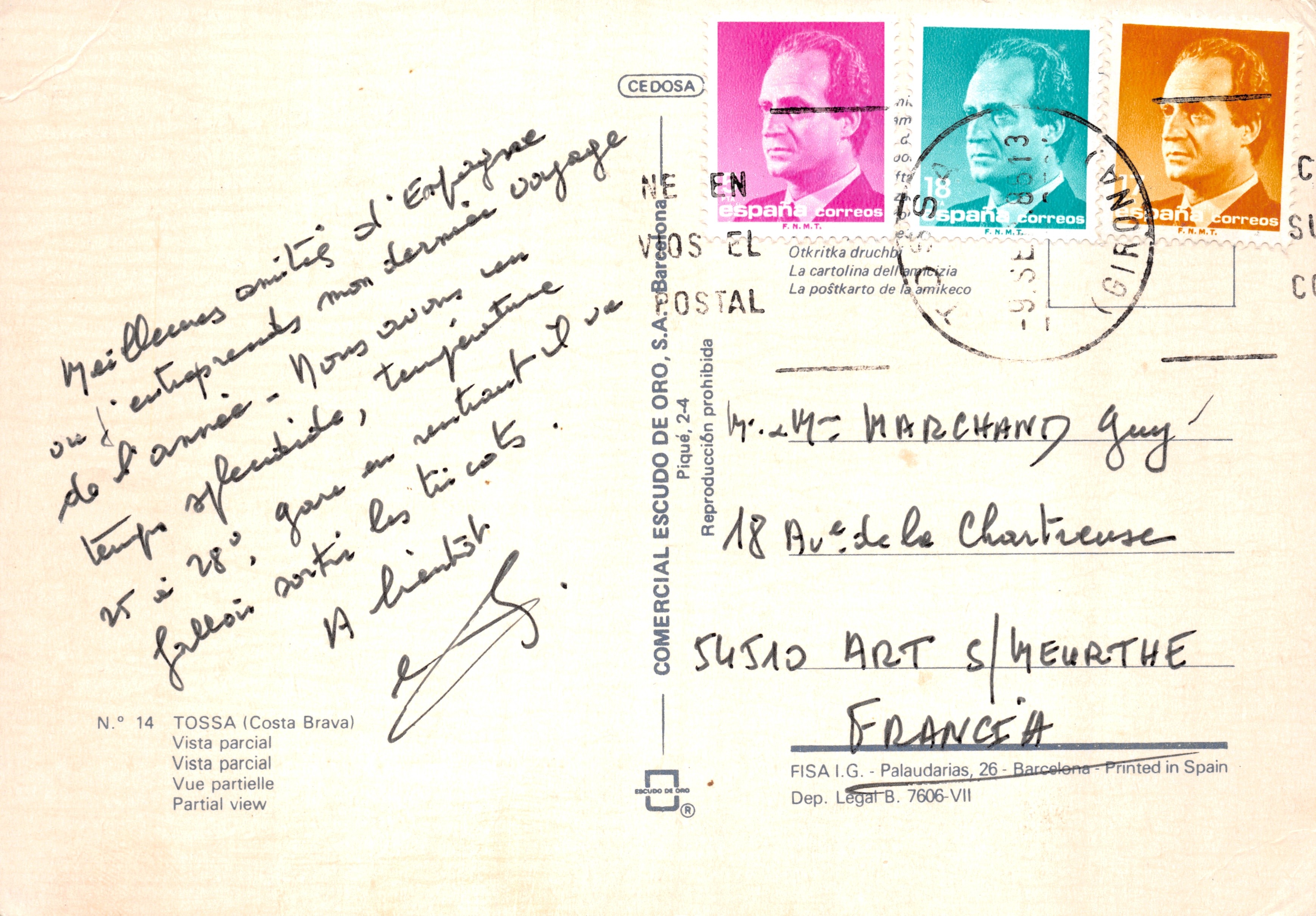 Tossa de Mar — vue partielle de la côte — COMERCIAL ESCUDO DE ORO, S.A. N° 14 — Verso