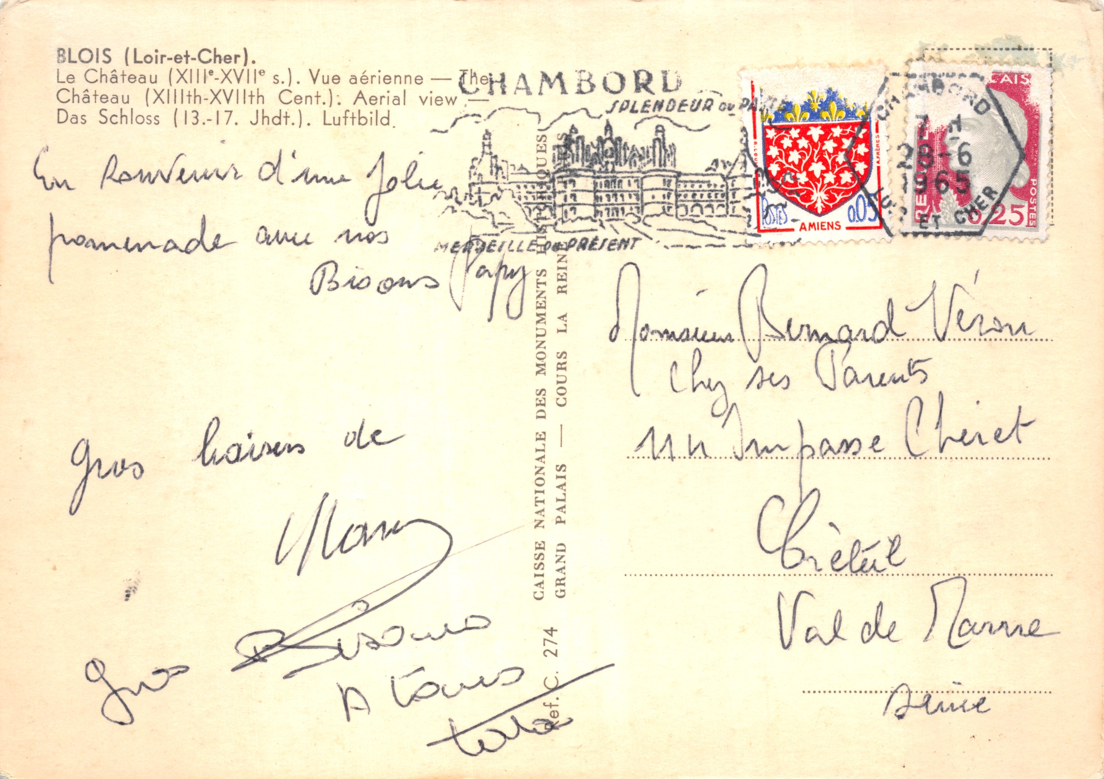 Château de Chambord — luchtfoto — uitgever Caisse Nationale des Monuments Historiques — Achterkant