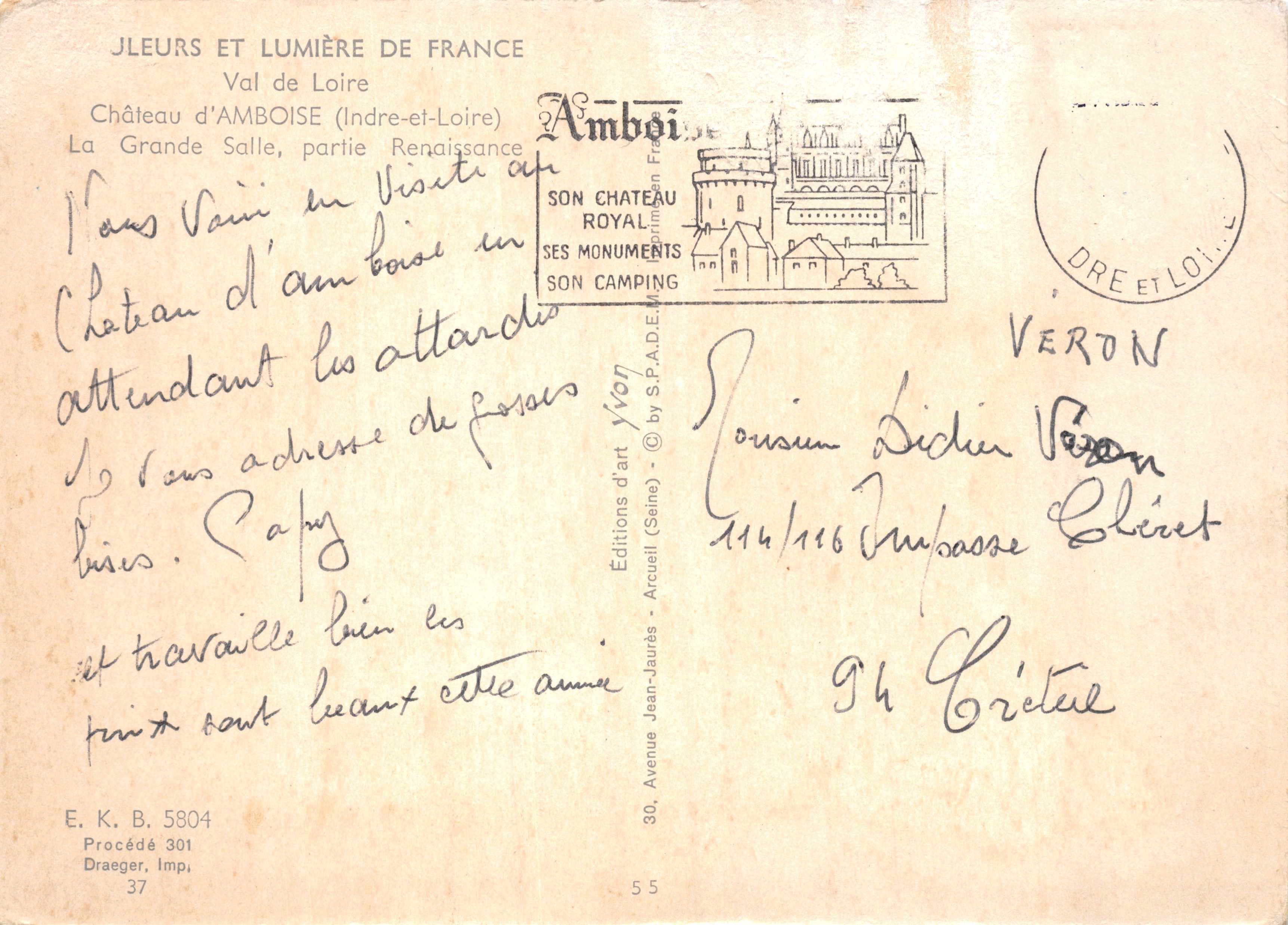Château d'Amboise — La Grande Salle, partie Renaissance — Éditions d'art Jean-Jaurès — Achterkant