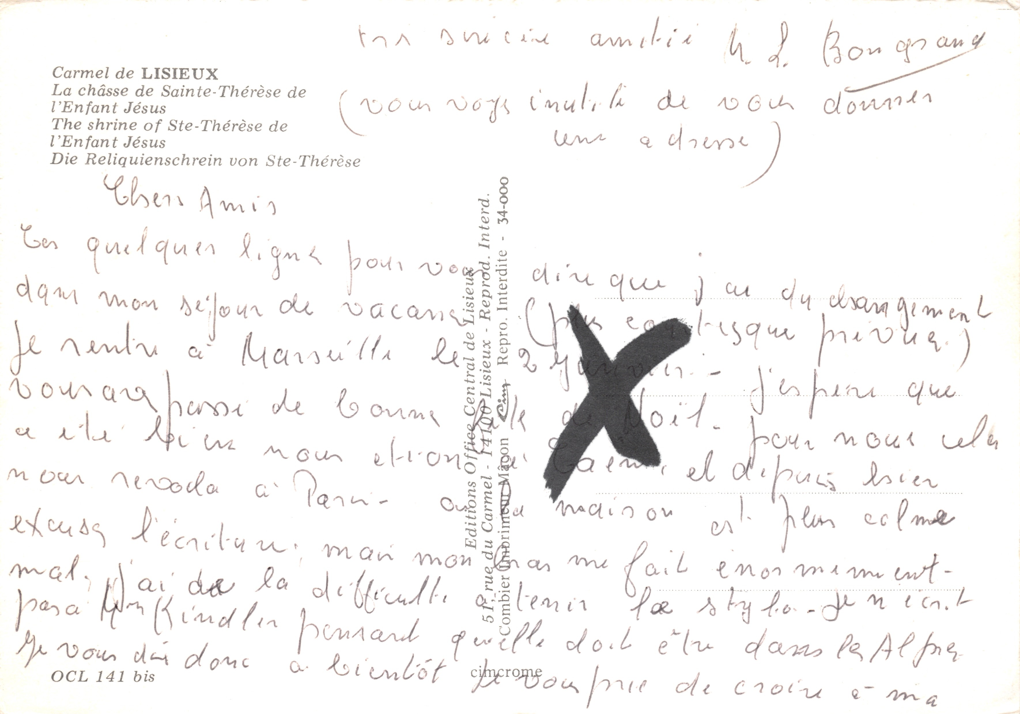 Châsse de Sainte-Thérèse de l'Enfant Jésus — éditeur Éditions Office Central de Lisieux, n° OCL 141 bis — Achterkant