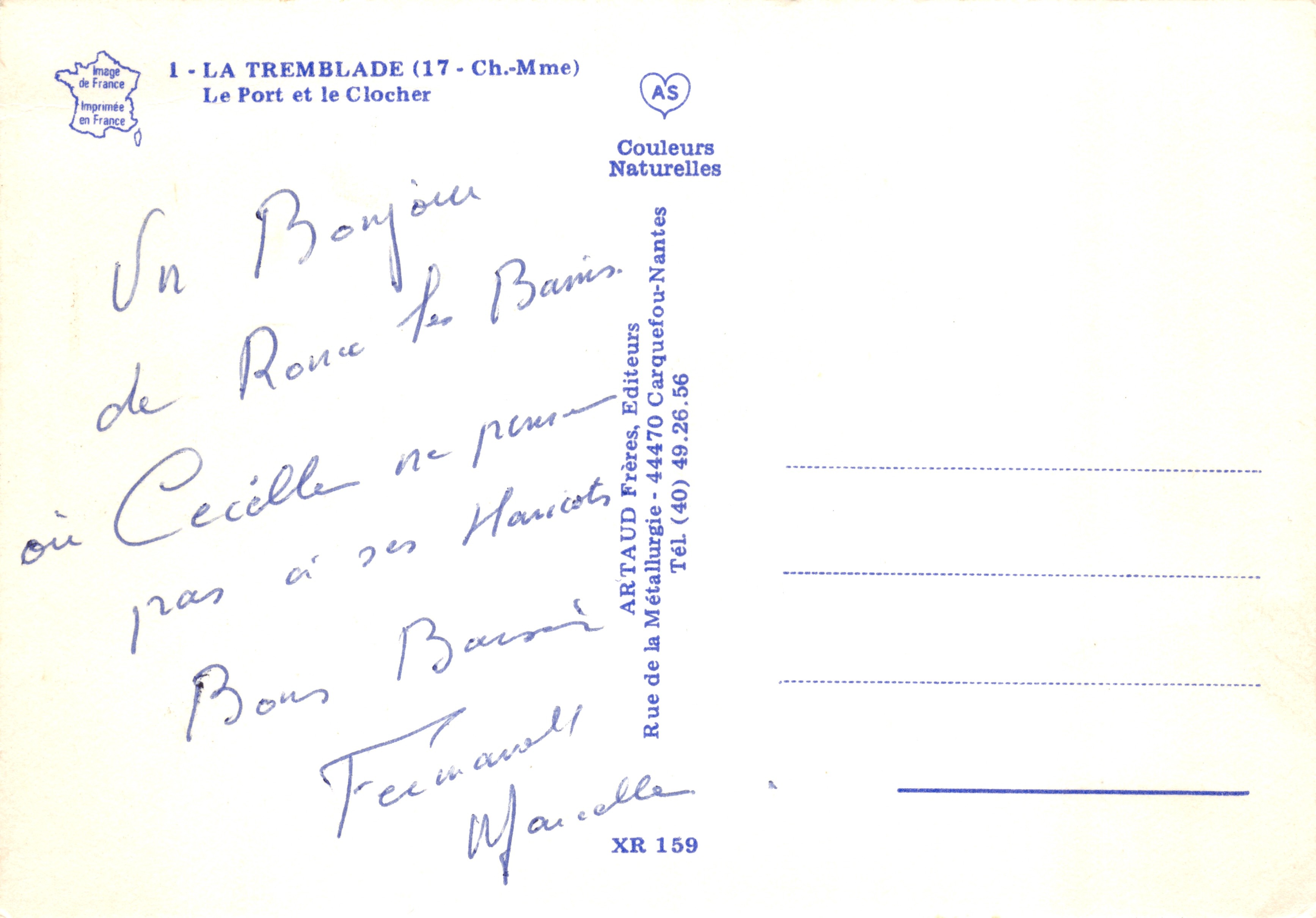 La Tremblade (17) — Le port et le clocher — Couleurs Naturelles — Verso