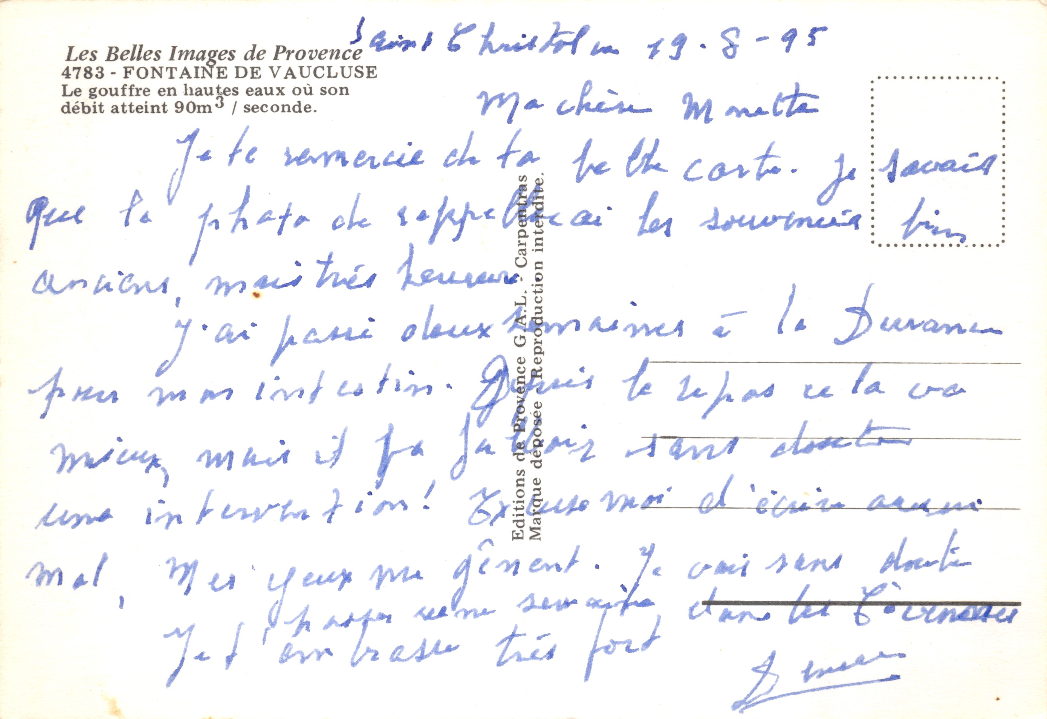 Fontaine de Vaucluse — gouffre en hauteurs d'eau — Éditions de Provence, n° 4783 — Verso