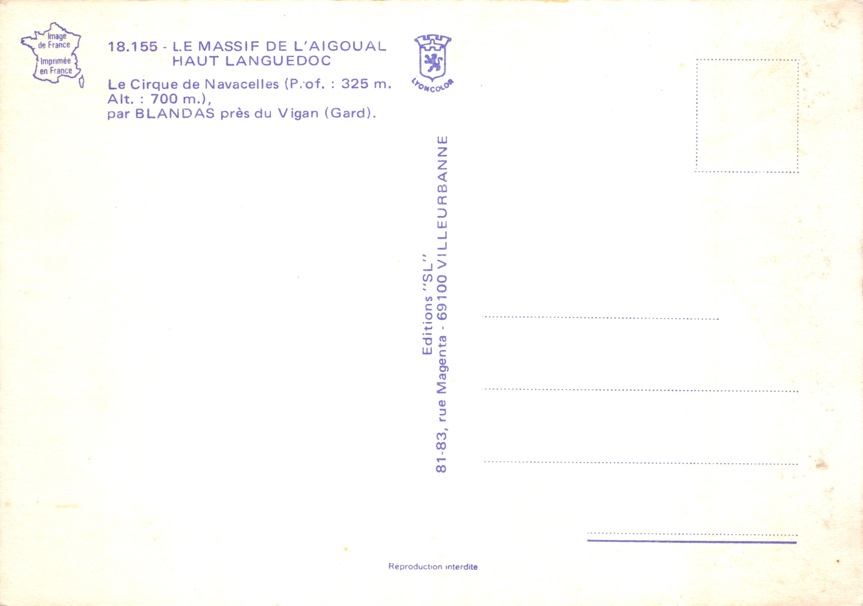 Le Cirque de Navacelles — vue panoramique depuis un promontoire — éditeur Editions Magenta, n° 18.155 — Achterkant