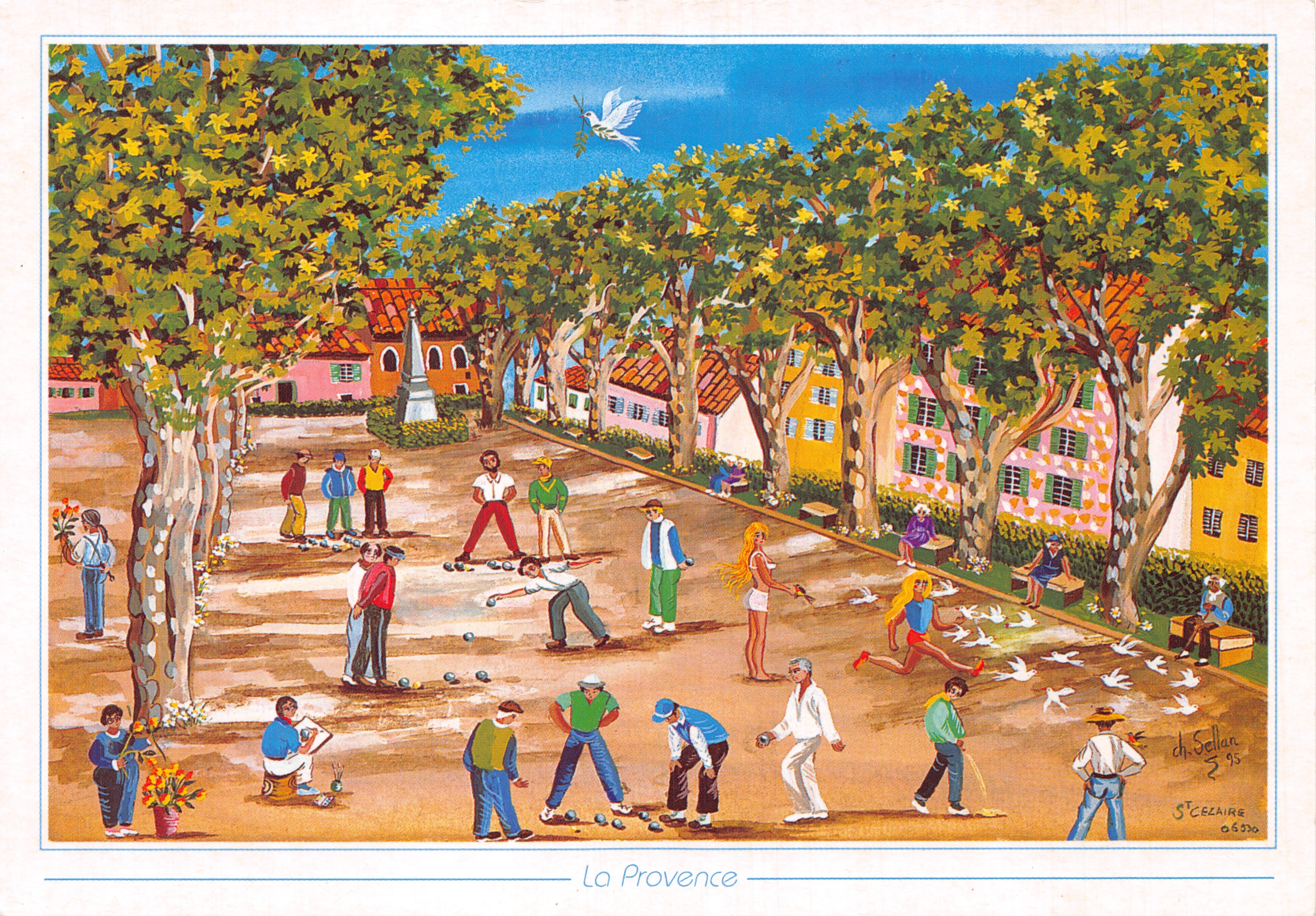 Provence — view of a pétanque scene under plane trees — publisher EDITIONS PHOTOGUY, no. AE 37