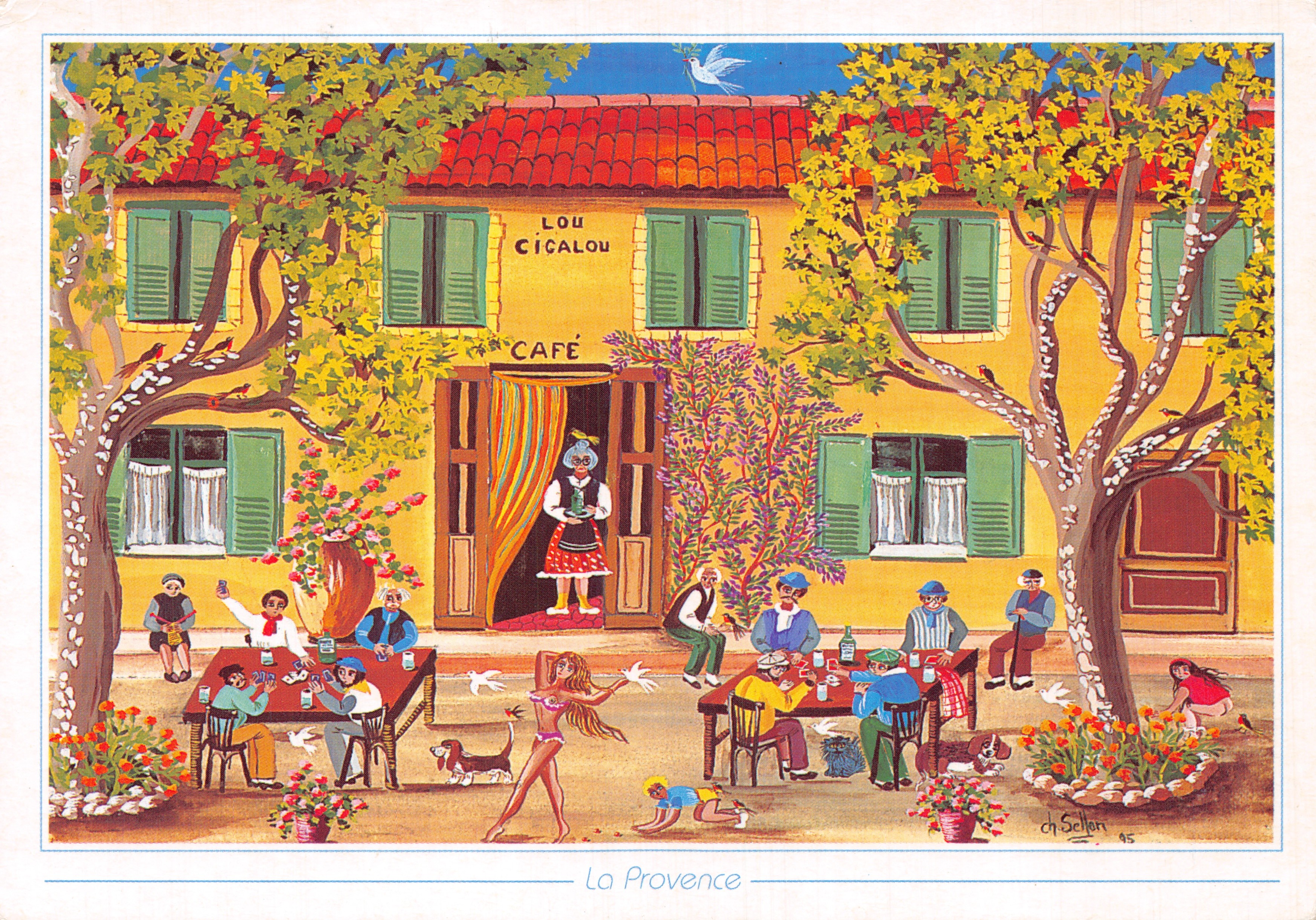 Café Lou Cicalou — scène de café provençal — éditeur EDITIONS PHOTOGUY, n° AE 43
