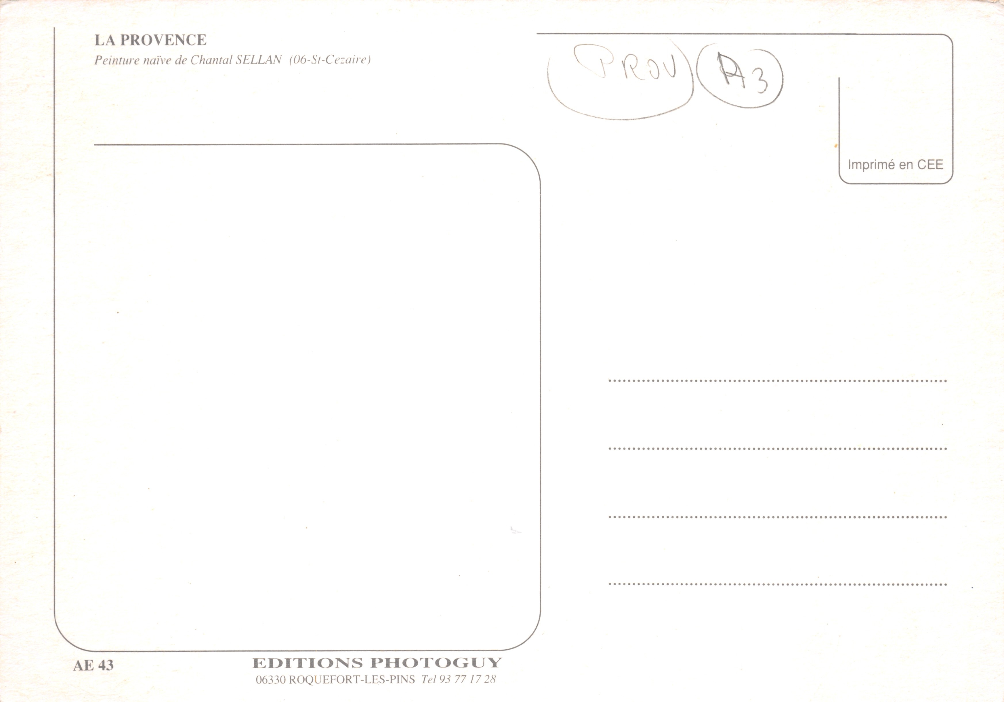 Café Lou Cicalou — scène de café provençal — éditeur EDITIONS PHOTOGUY, n° AE 43 — Reverso