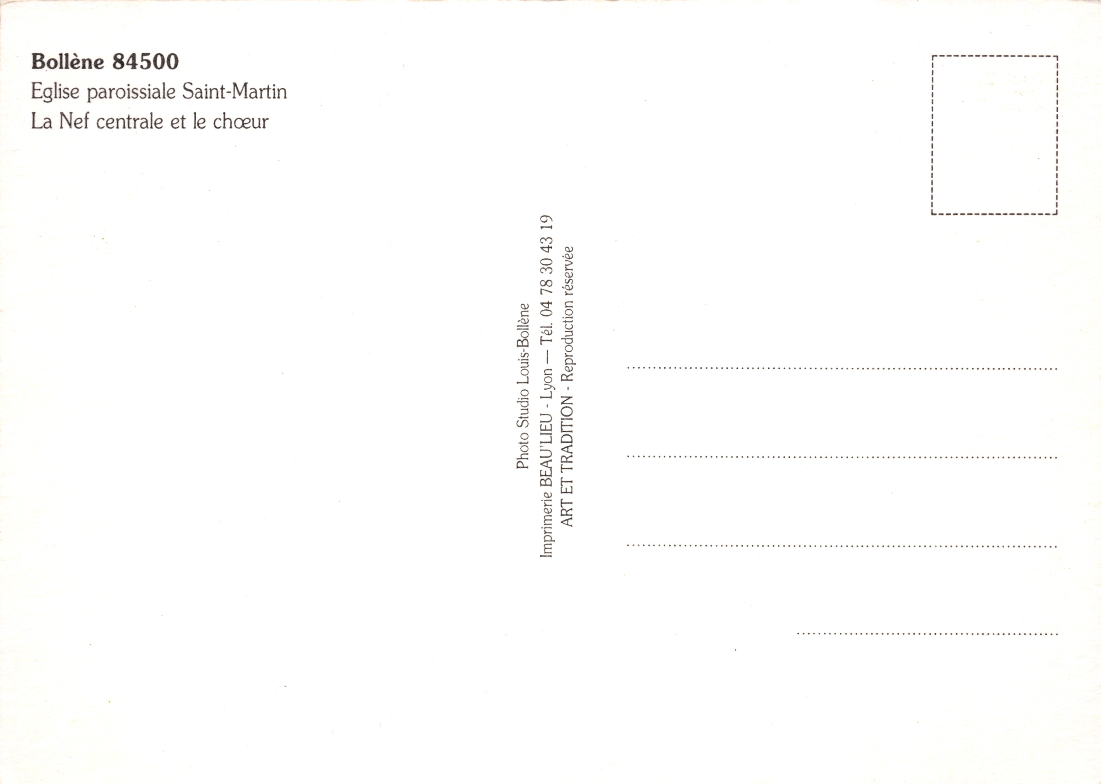 Chiesa di Saint-Martin — Navata centrale e cappella maggiore — Tipografia BEAU LIEU, Lione — Verso