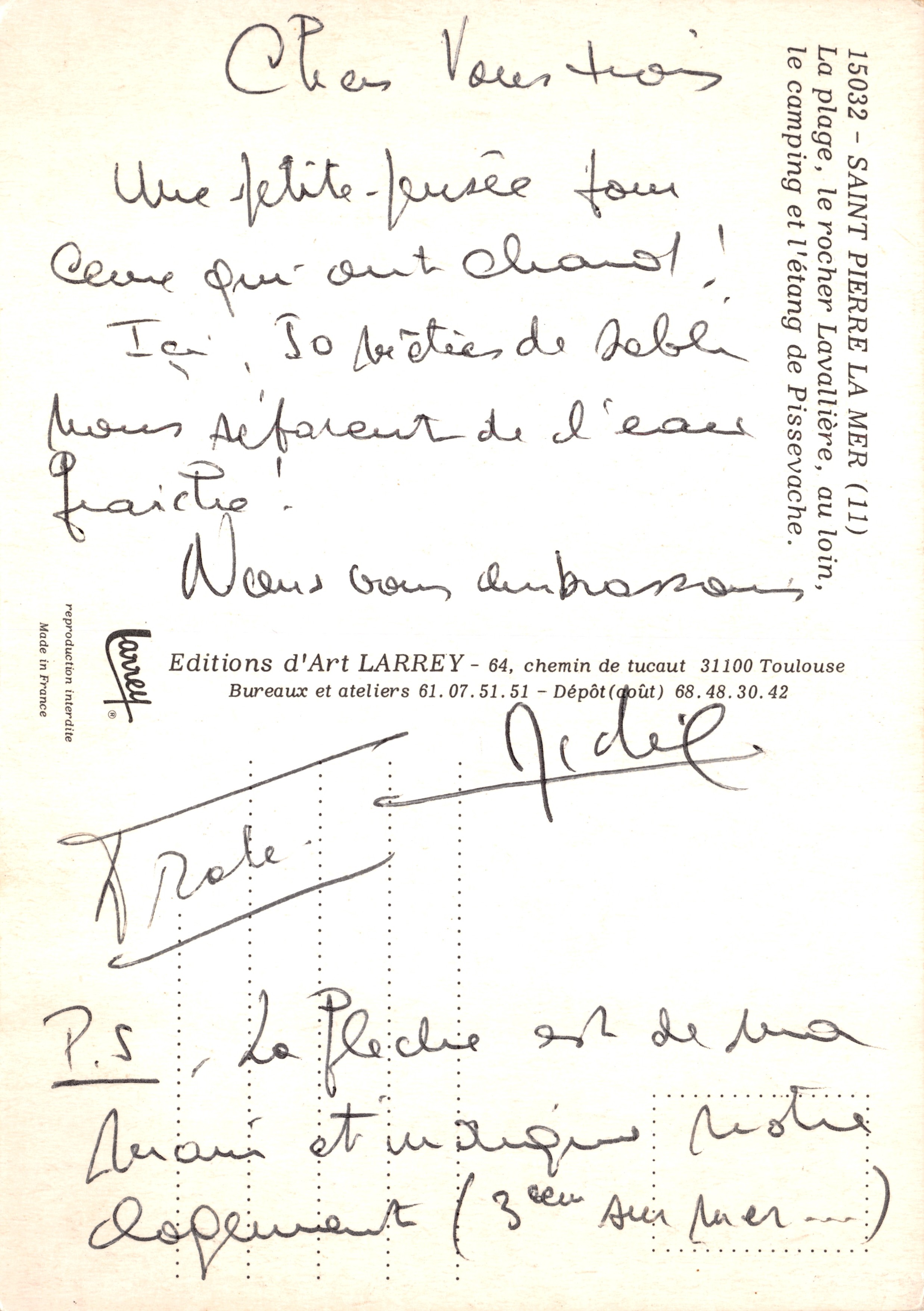 Saint-Pierre-la-Mer — vue aérienne de la plage, du camping et de l'étang de Pissevache — Éditions d'Art LARREY — Achterkant