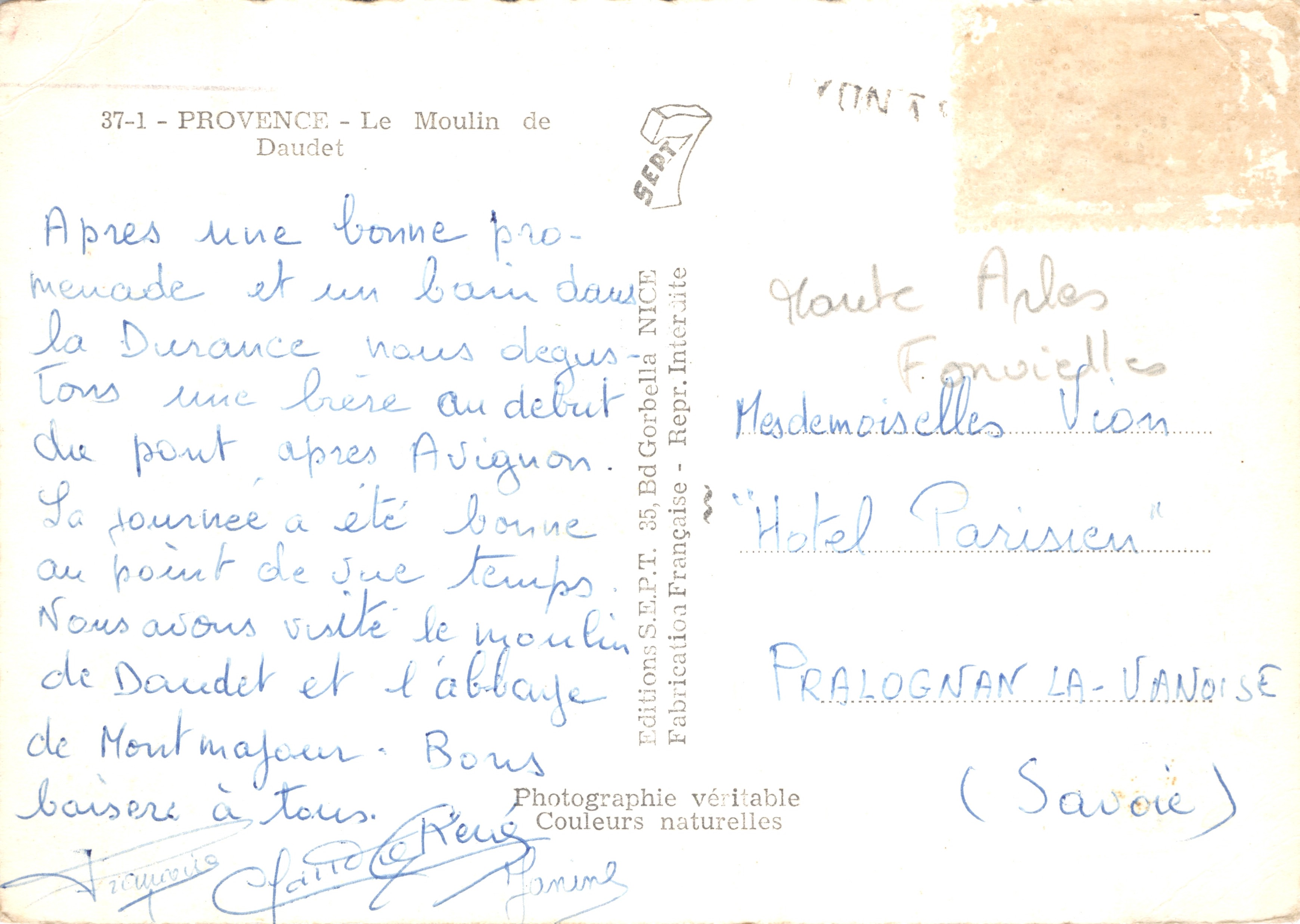 Le Moulin de Daudet — Provence — Éditeur: Editions S.E.P.T. - Repr. Inter. - N° 37-1 — Verso