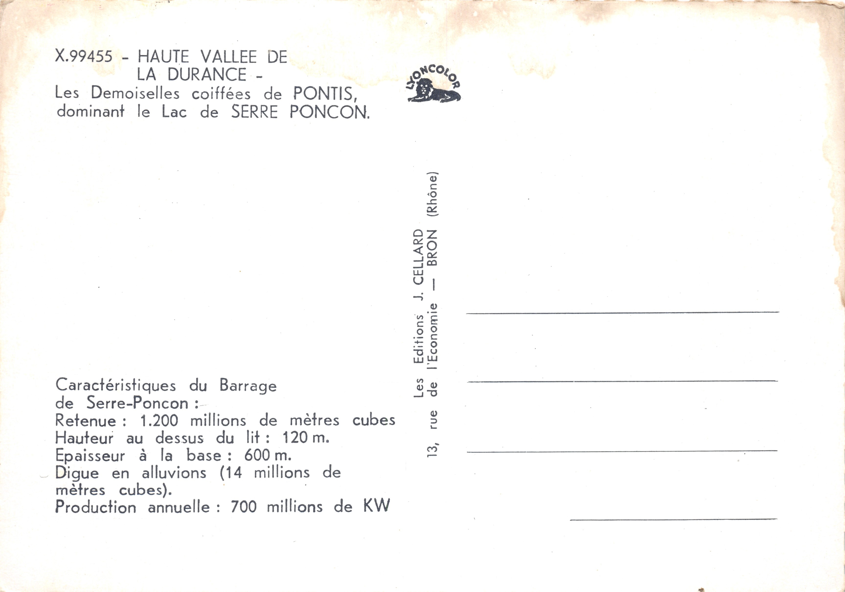 Les Demoiselles coiffées de Pontis — rochers érodés dominant le lac de Serre-Ponçon — éditeur LYONCOLOR — Reverso