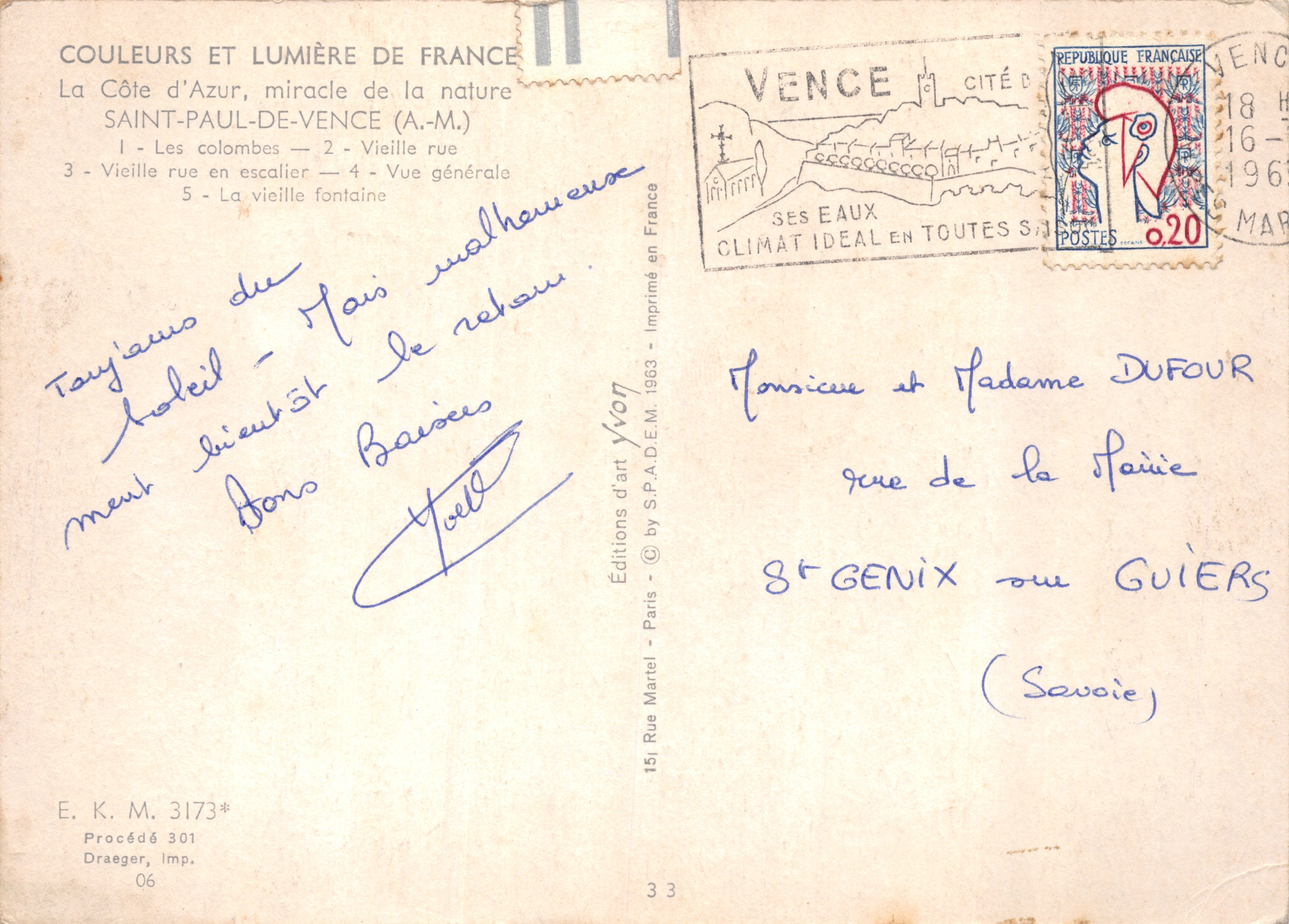 Saint-Paul-de-Vence — vista panorámica y detalles arquitectónicos — Ediciones de arte S.P.A.D.E.M. 1963 — Reverso