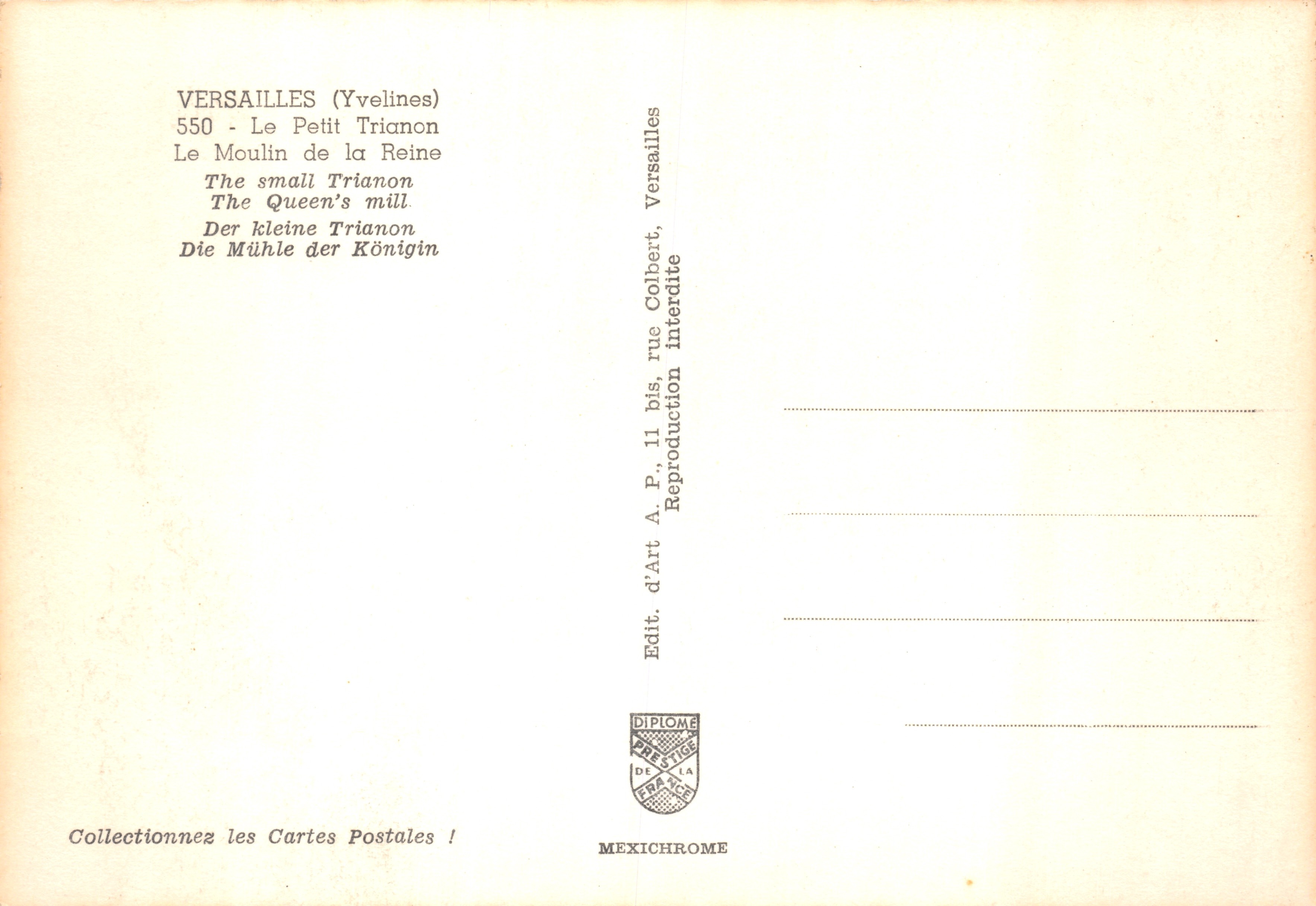 Versalles (Yvelines) — El Pequeño Trianon, la Molienda de la Reina — editor IRIS — Reverso