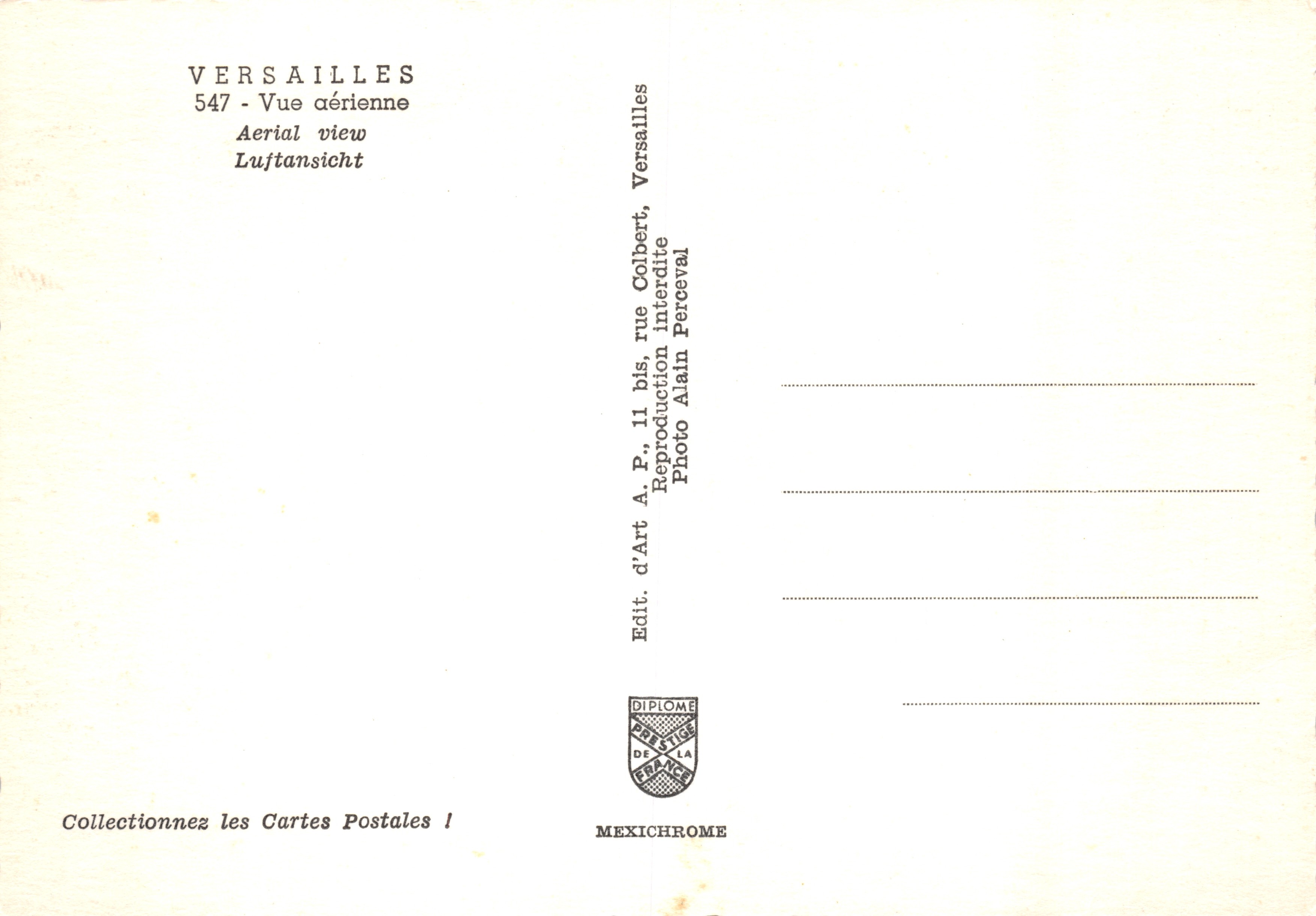 Versailles — Luftbild des Schlosses und der Gärten — Verlag IRIS — Rückseite