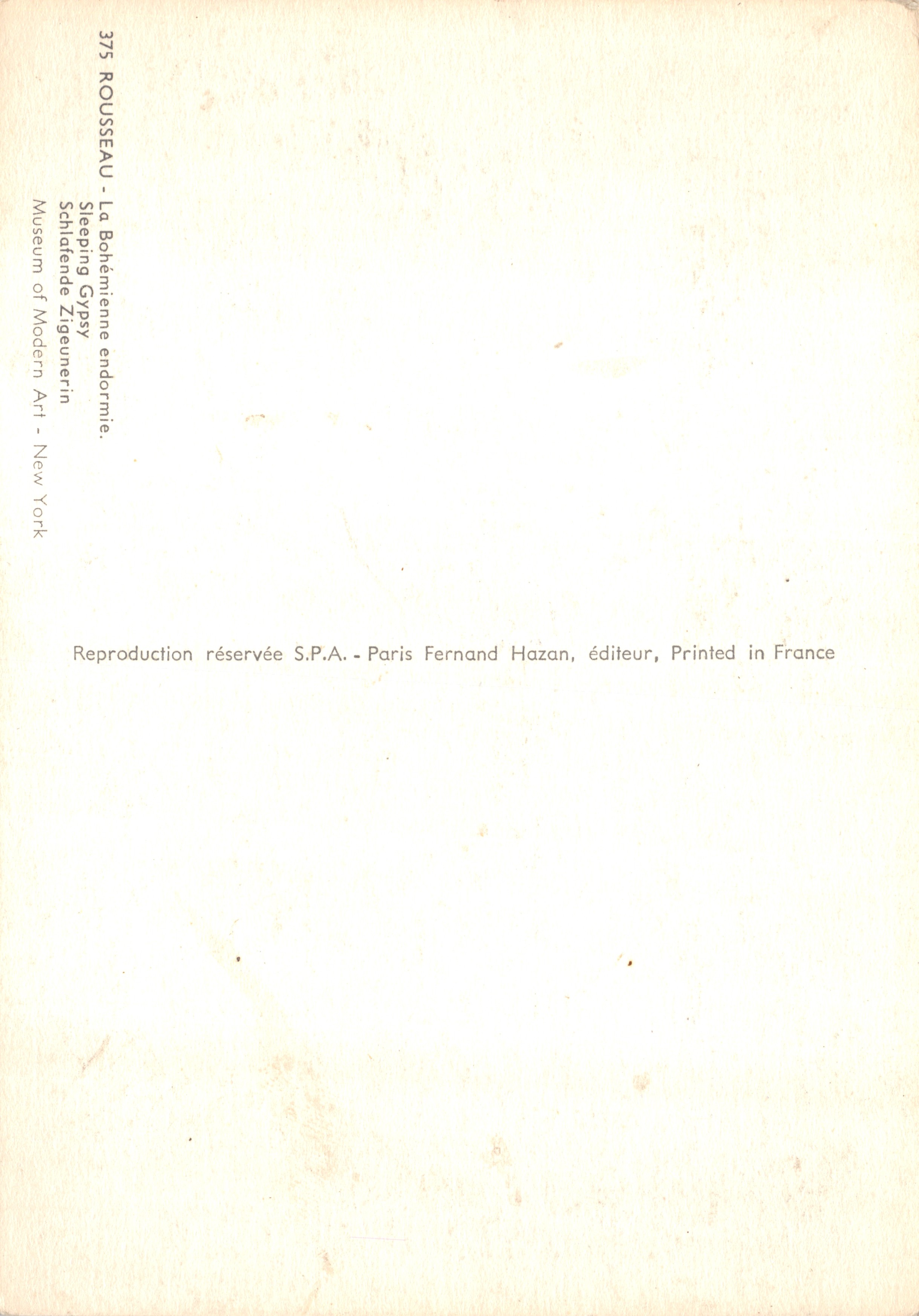 Lione e musicista addormentata — scena notturna con luna — editore Fernand Hazan, n° 375 — Verso