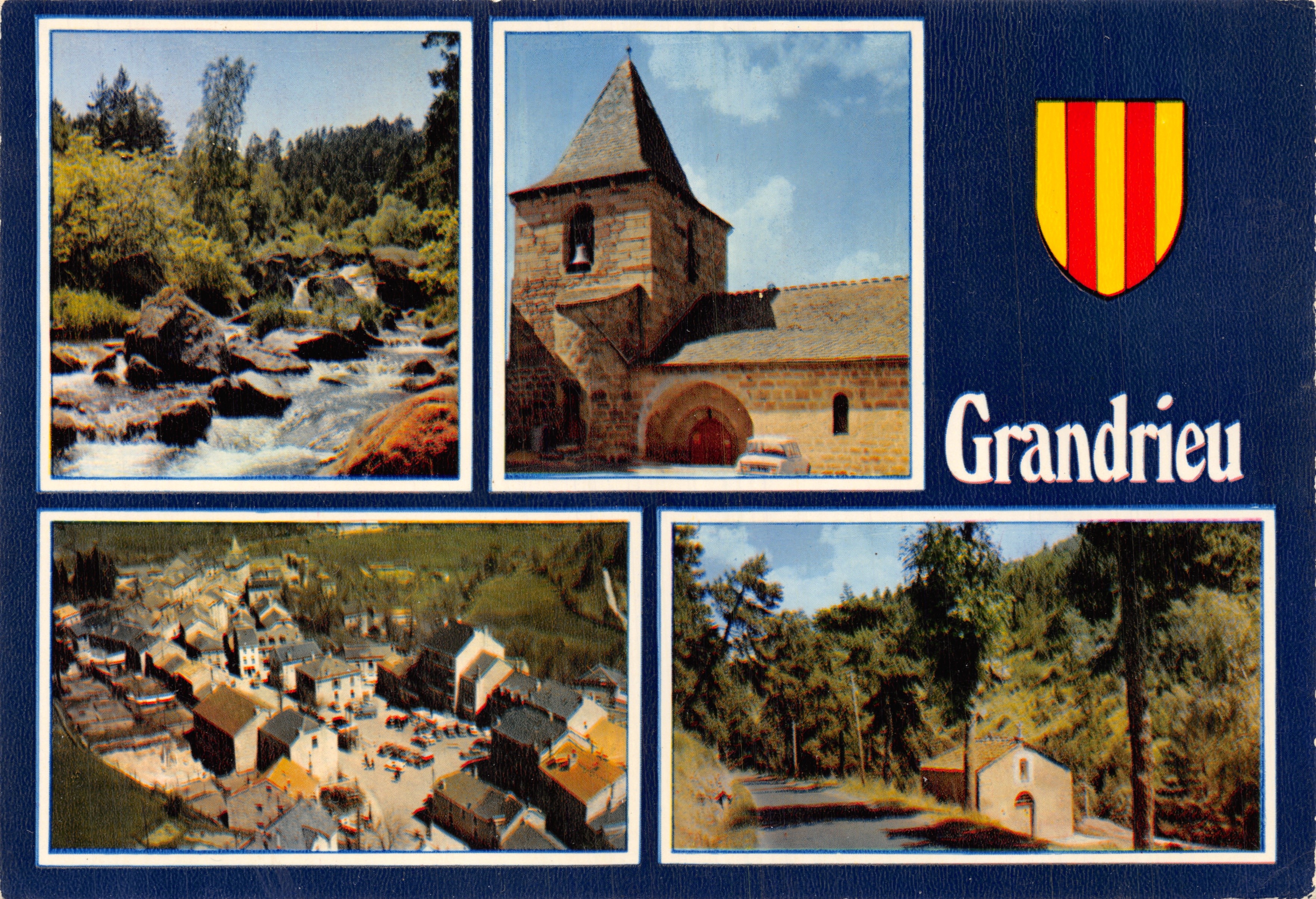 Grandrieu — vue de la chapelle, du village et du cours d'eau — Imprimerie Mâcon
